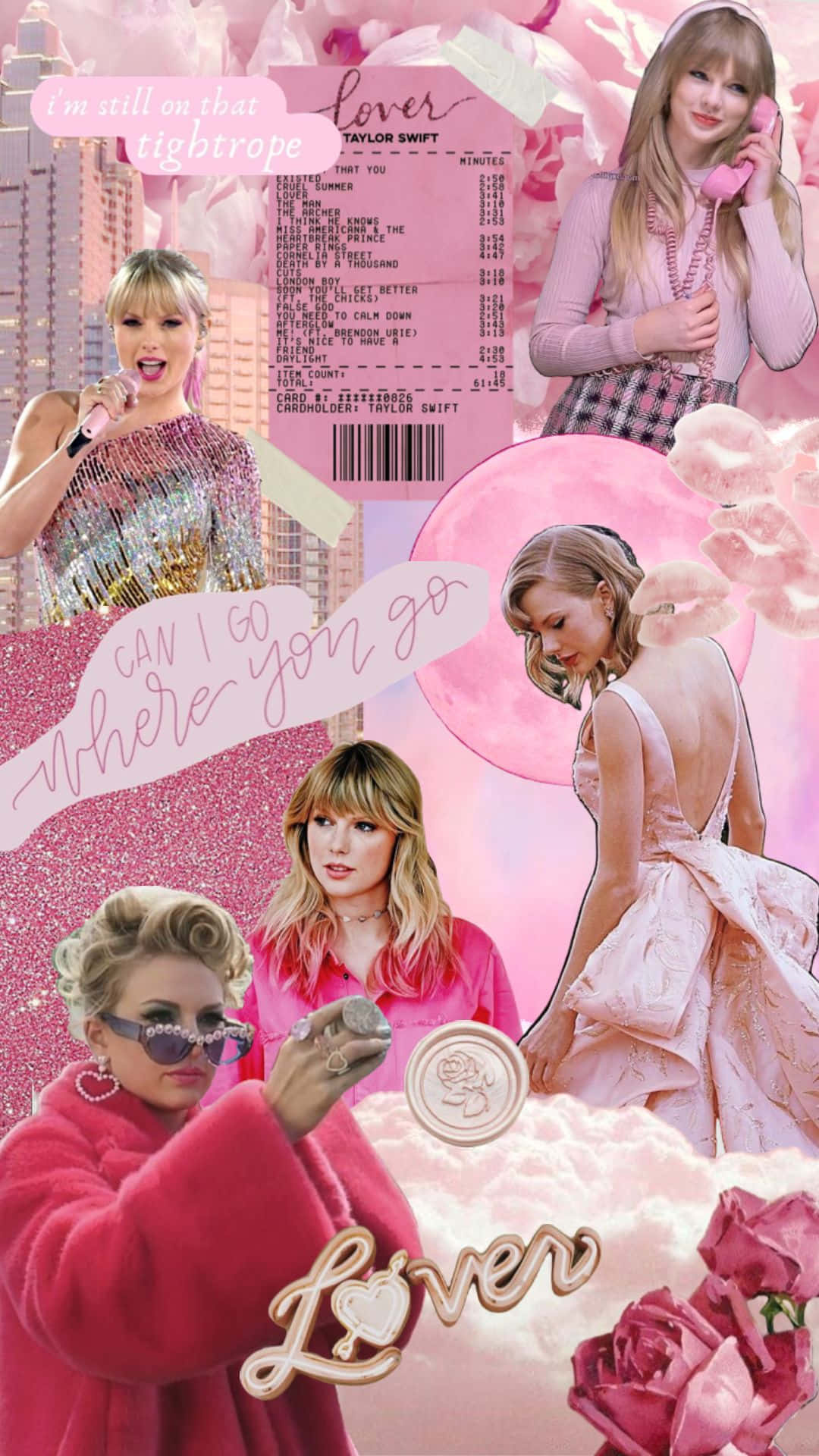 Taylor Swift, pink collage, roses concert tickets, Full HD Phone Wallpaper
