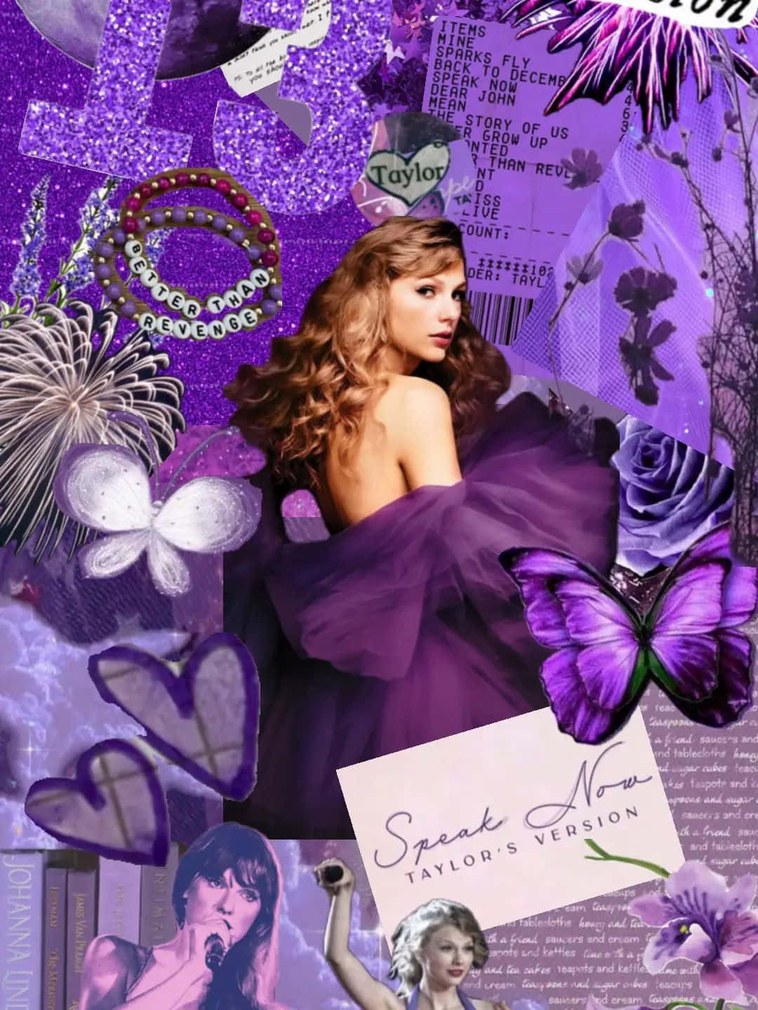 purple gown, glittering collage, purple butterflies, HD Phone Wallpaper
