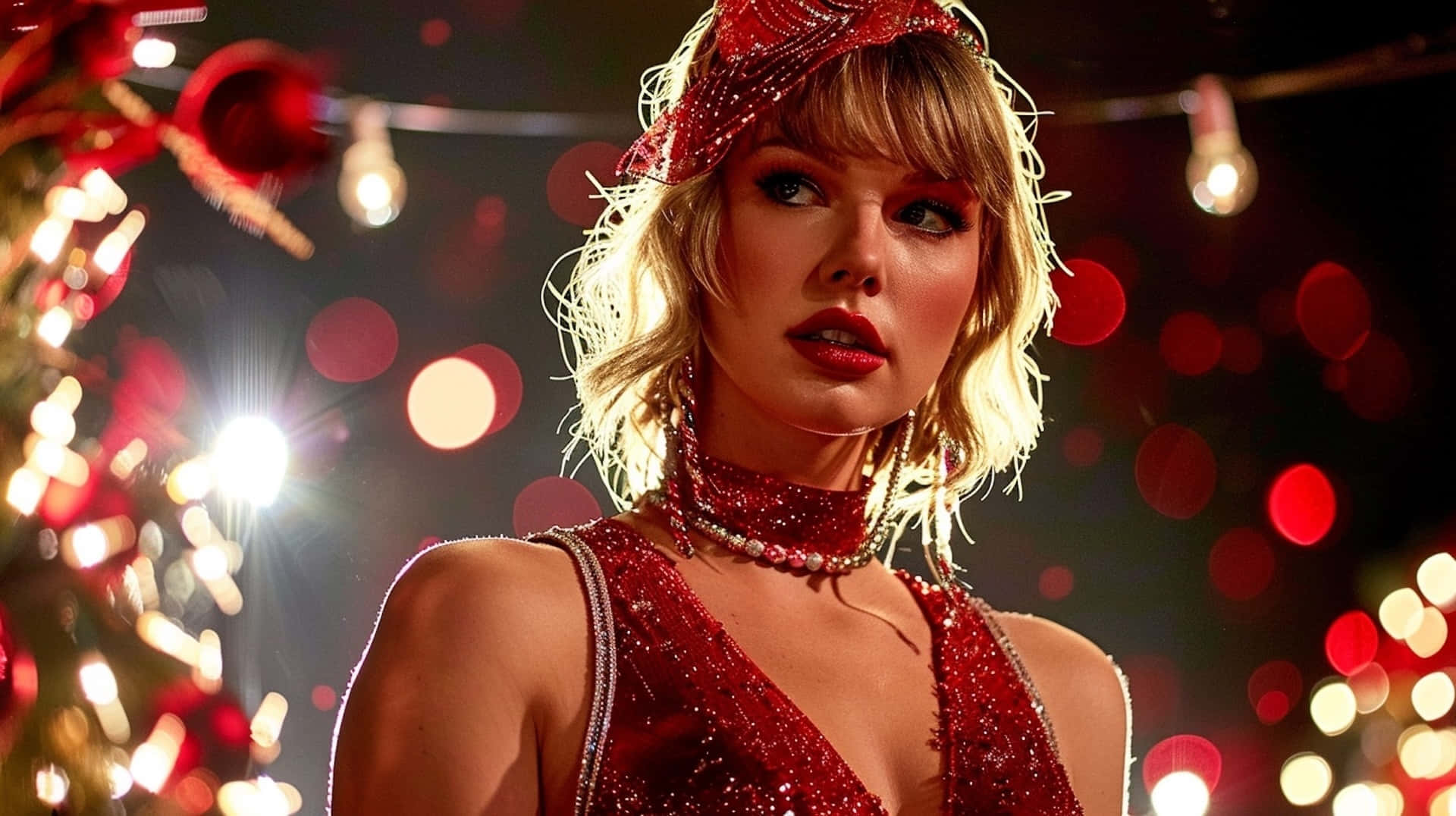 Taylor Swift, red outfit, sparkling, Full HD Desktop Wallpaper