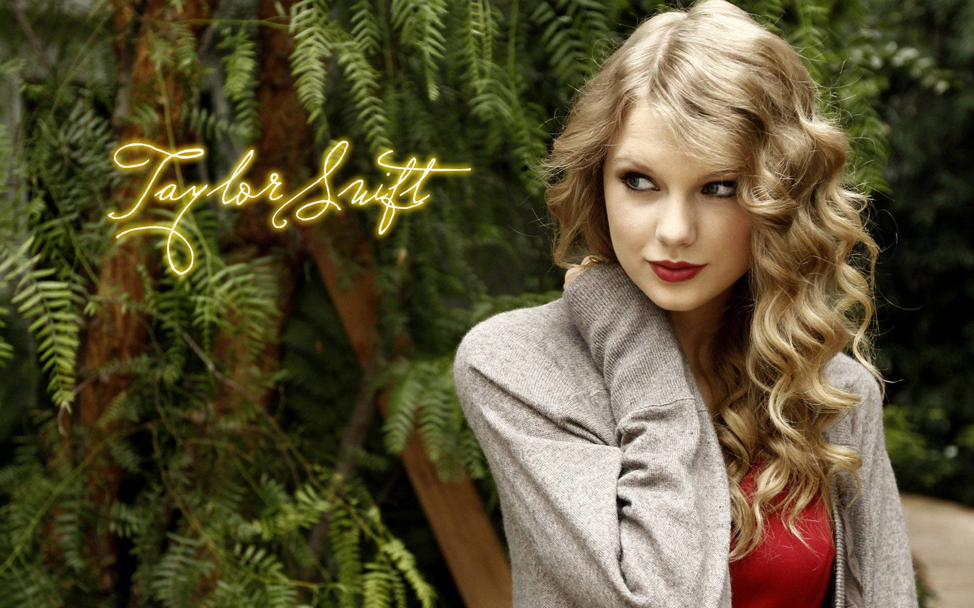 Taylor Swift, curly blonde hair, red lips, Full HD Desktop Wallpaper