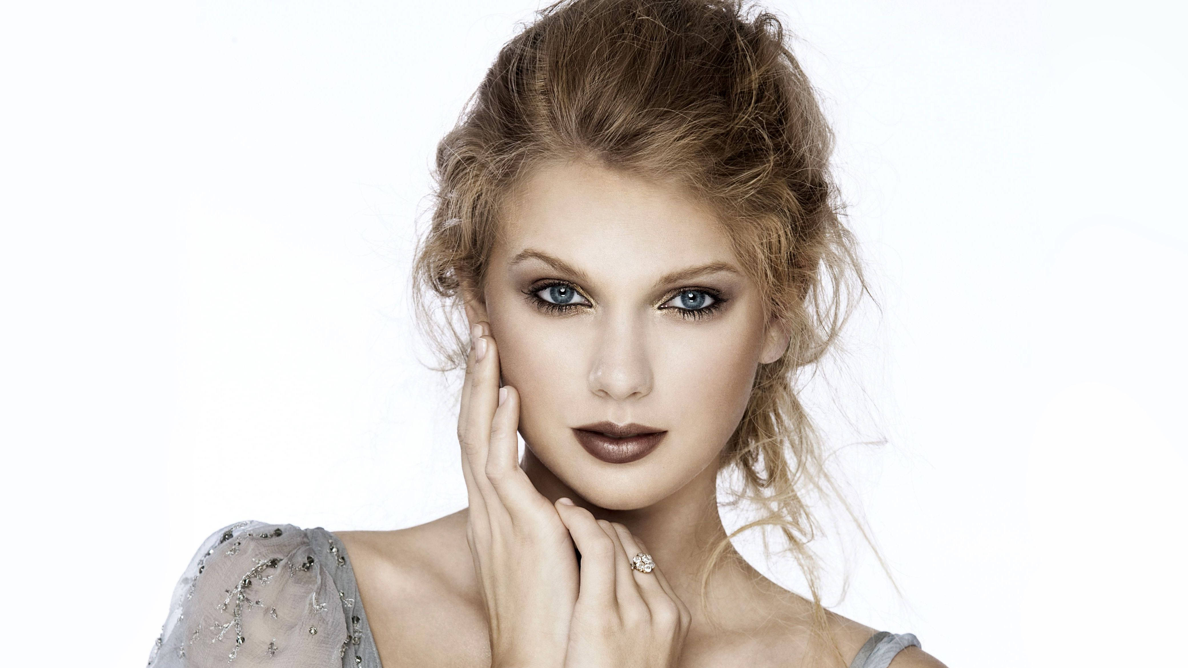 Taylor Swift, nude makeup look, blue eyes, 4K Desktop Wallpaper