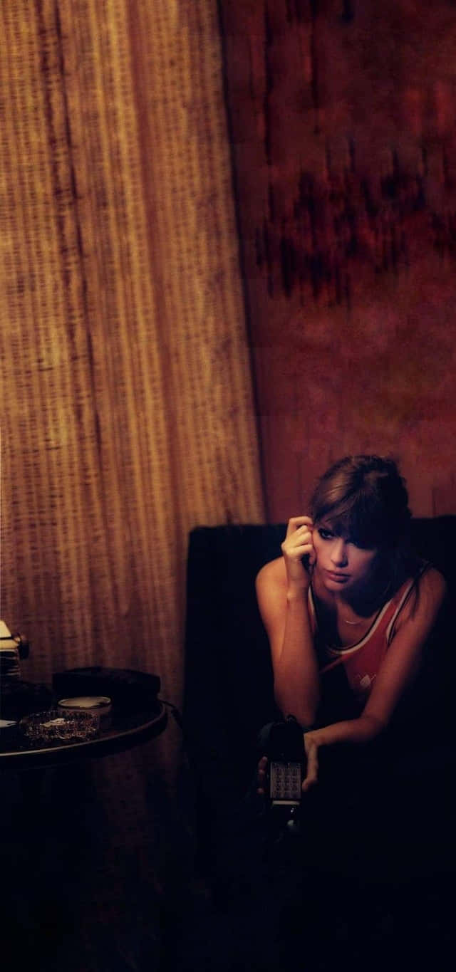 Taylor Swift, dim amber light, textured curtains, HD Phone Wallpaper