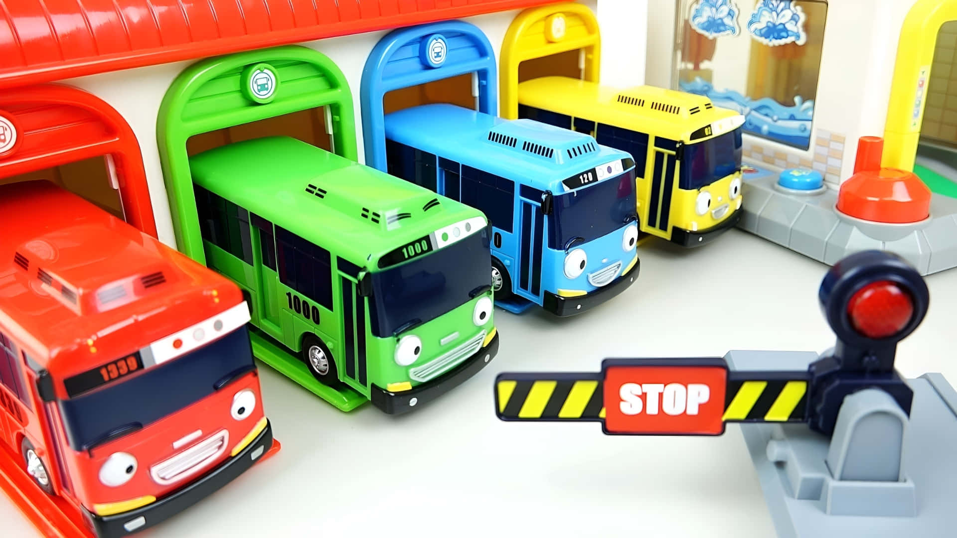 Tayo The Little Bus, cartoon faces, colorful toy buses, Full HD Desktop Wallpaper