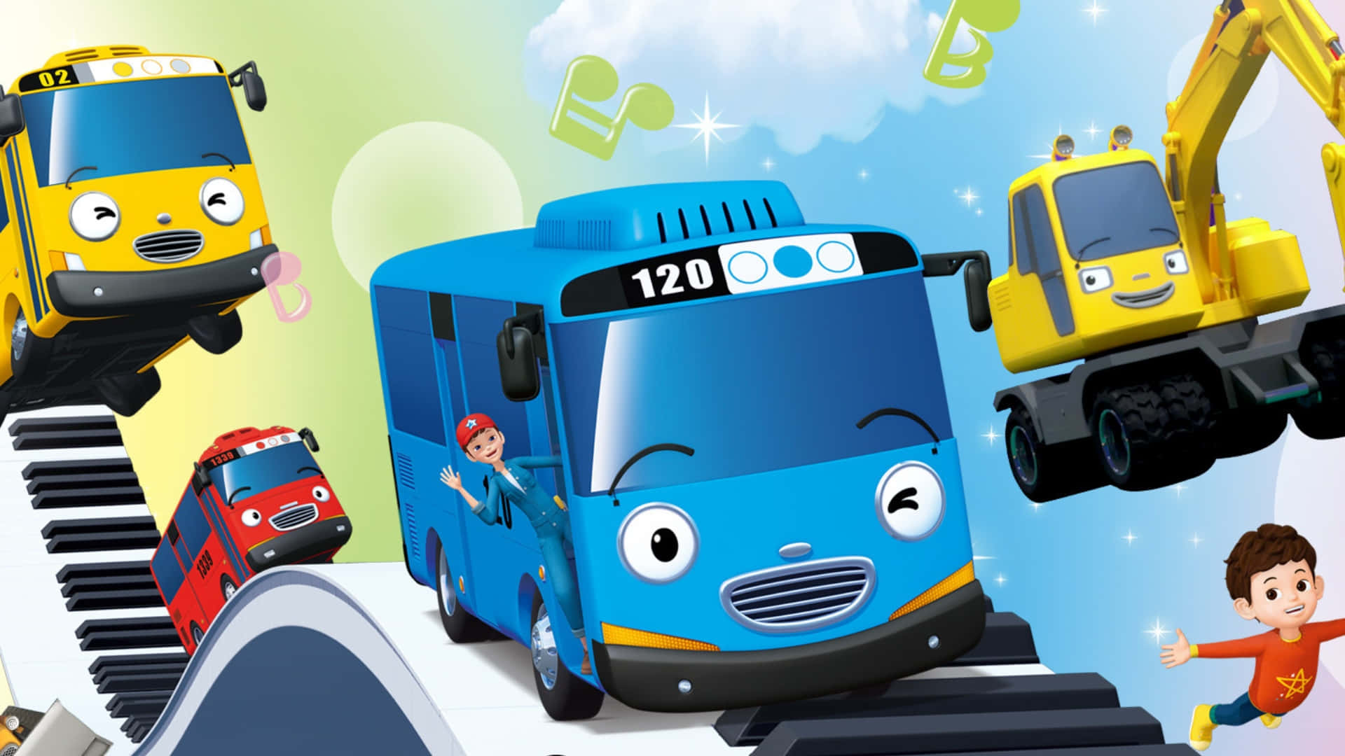 Tayo The Little Bus, blue bus, number 120, Full HD Desktop Wallpaper