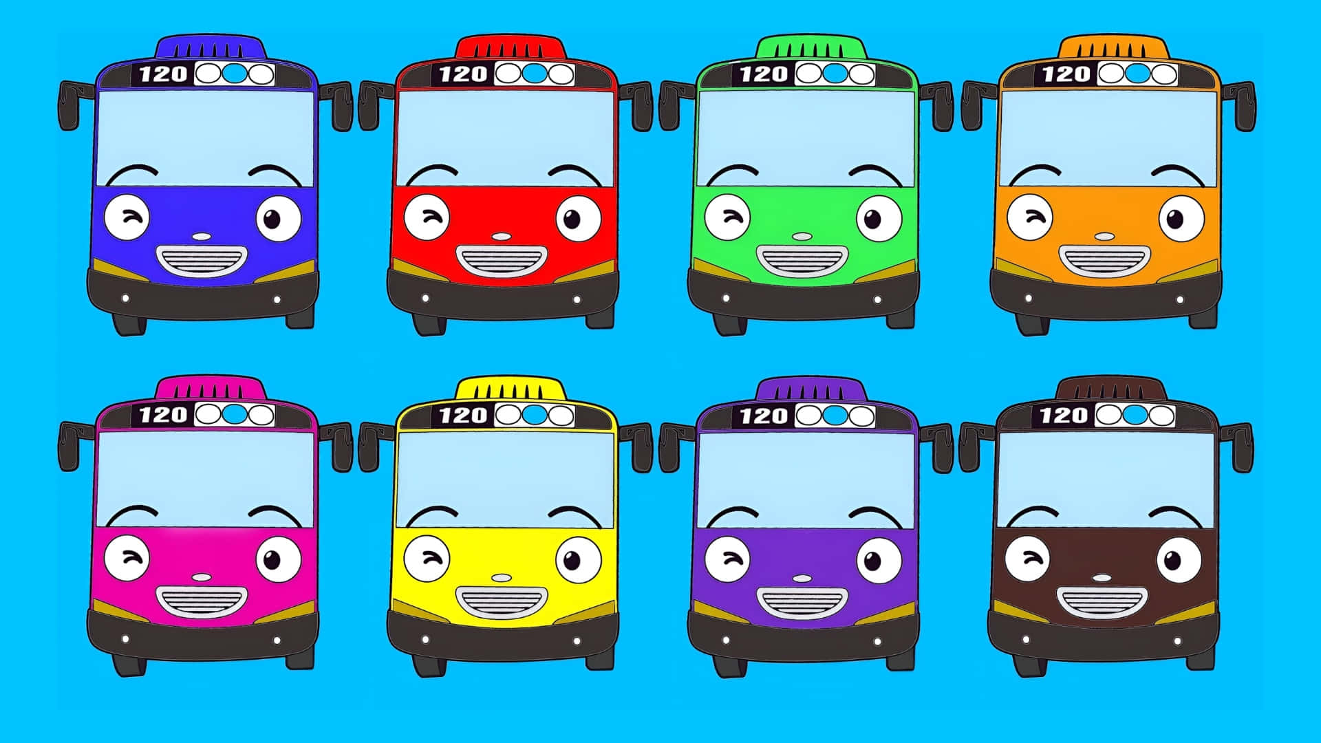 Tayo The Little Bus, number 120, colorful cartoon buses, Full HD Desktop Wallpaper