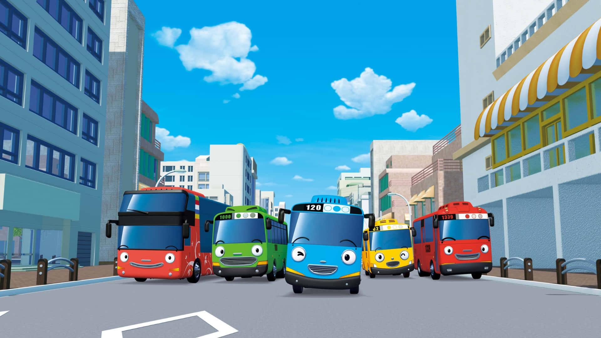 Tayo, friends, city street, Full HD Desktop Wallpaper