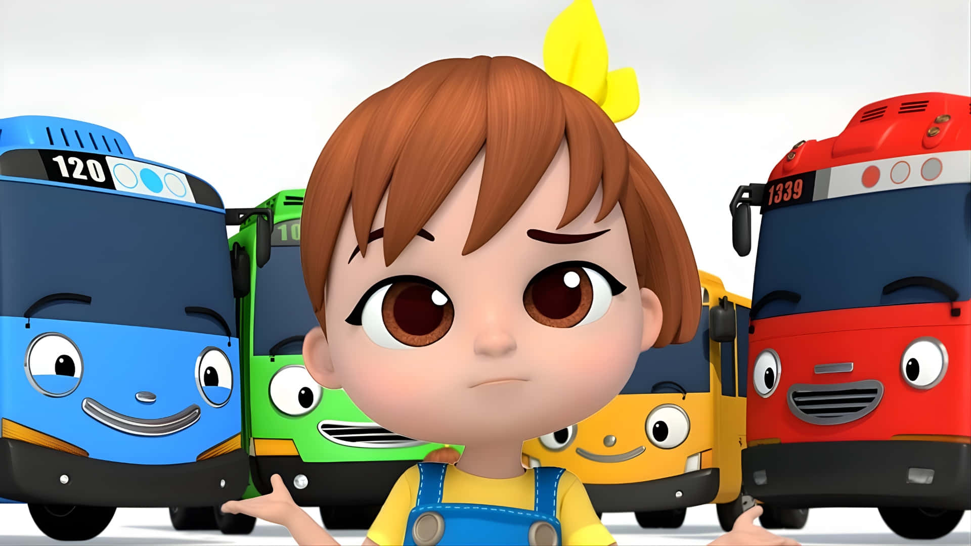 Tayo The Little Bus, yellow bow, blue green yellow red, Full HD Desktop Wallpaper