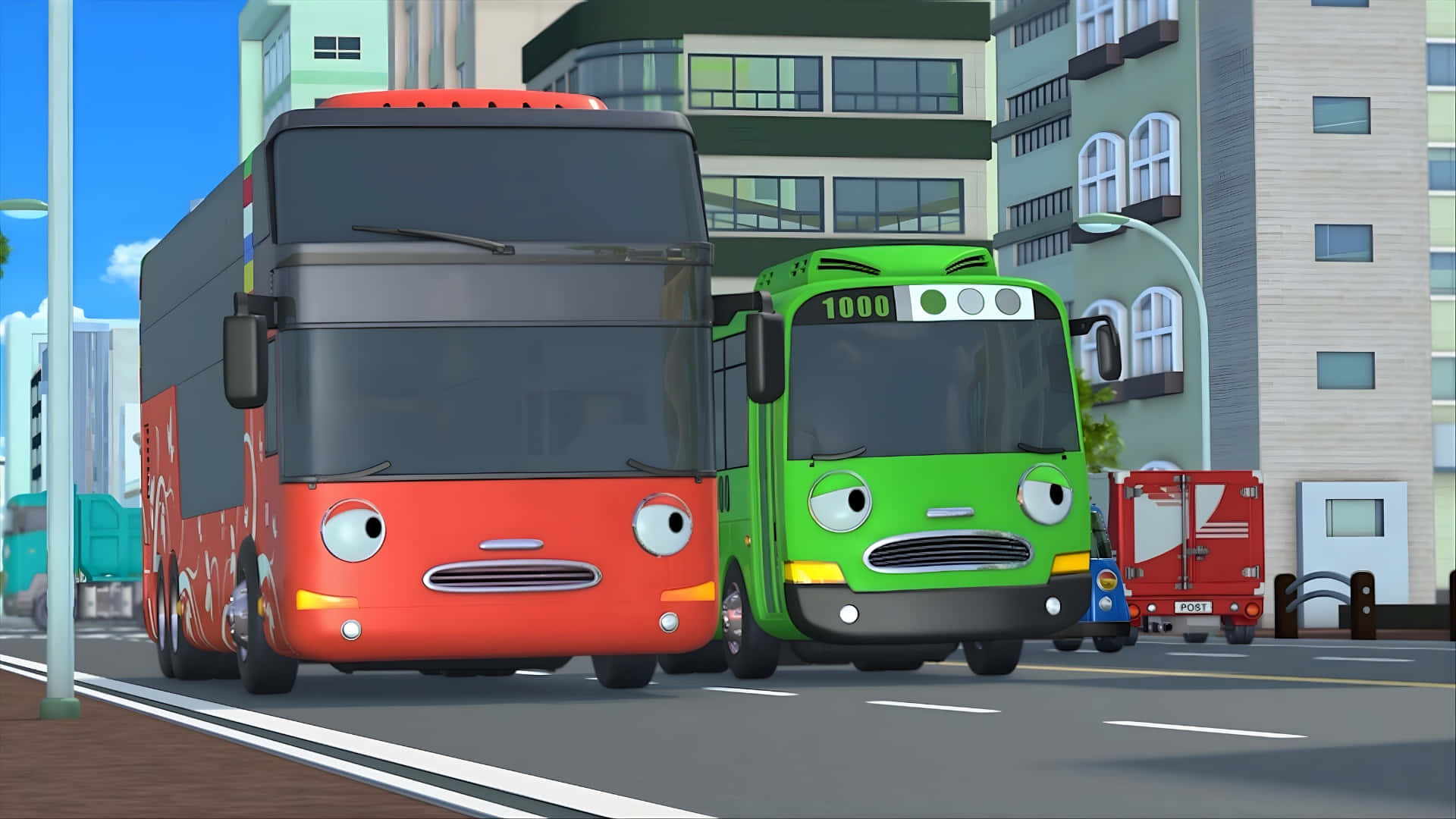 Tayo, friends, red bus, Full HD Desktop Wallpaper