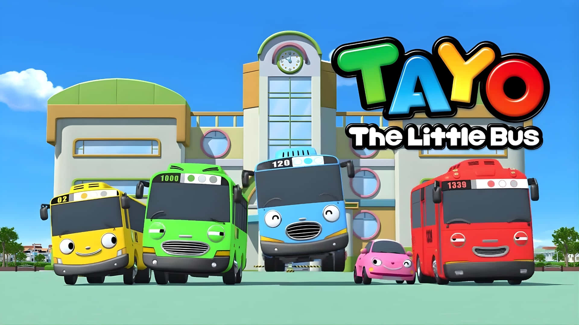 Tayo The Little Bus, characters, colorful cartoon buses, Full HD Desktop Wallpaper
