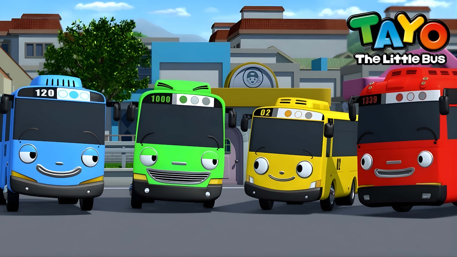 Tayo The Little Bus, friends, colorful cartoon buses, Full HD Desktop Wallpaper