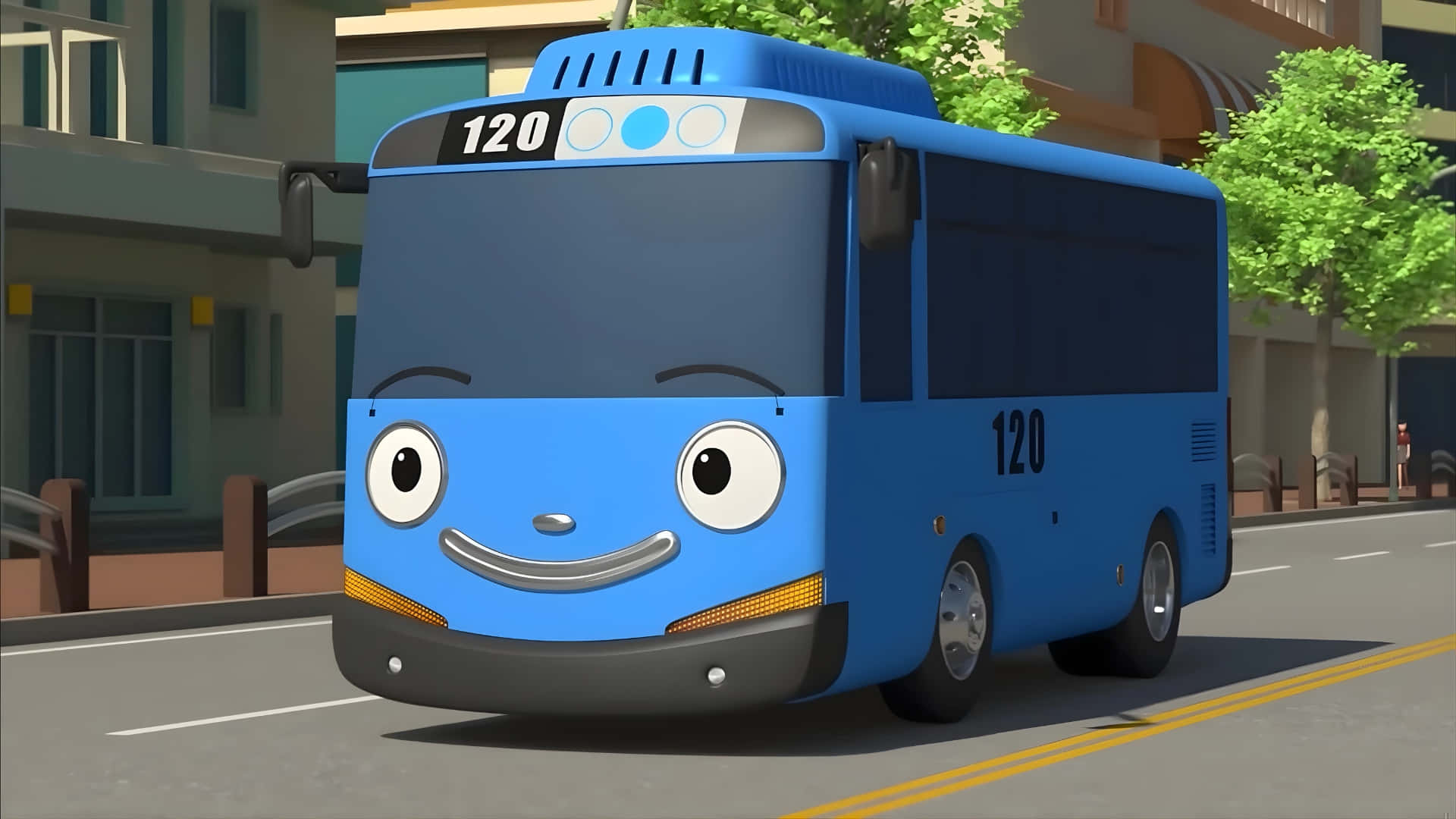 Tayo The Little Bus, blue, smiling face, Full HD Desktop Wallpaper