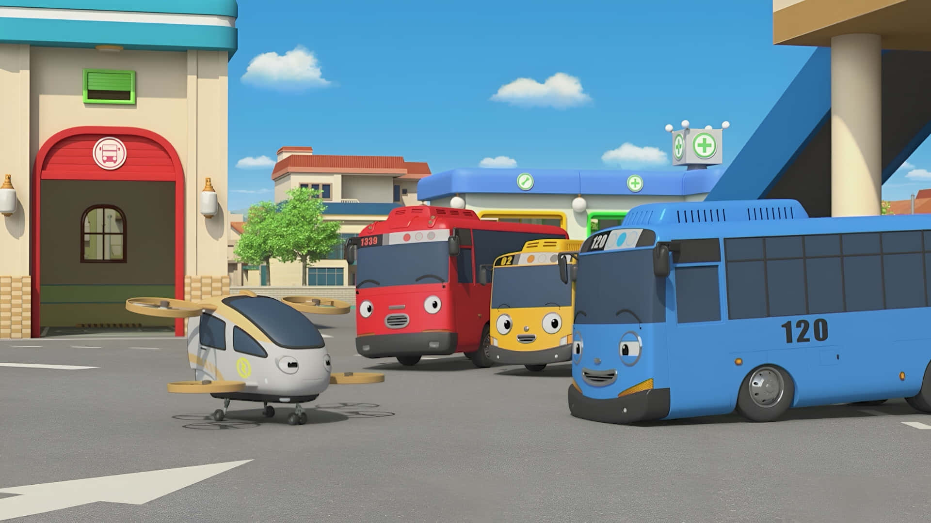 Tayo, blue bus, red bus, Full HD Desktop Wallpaper