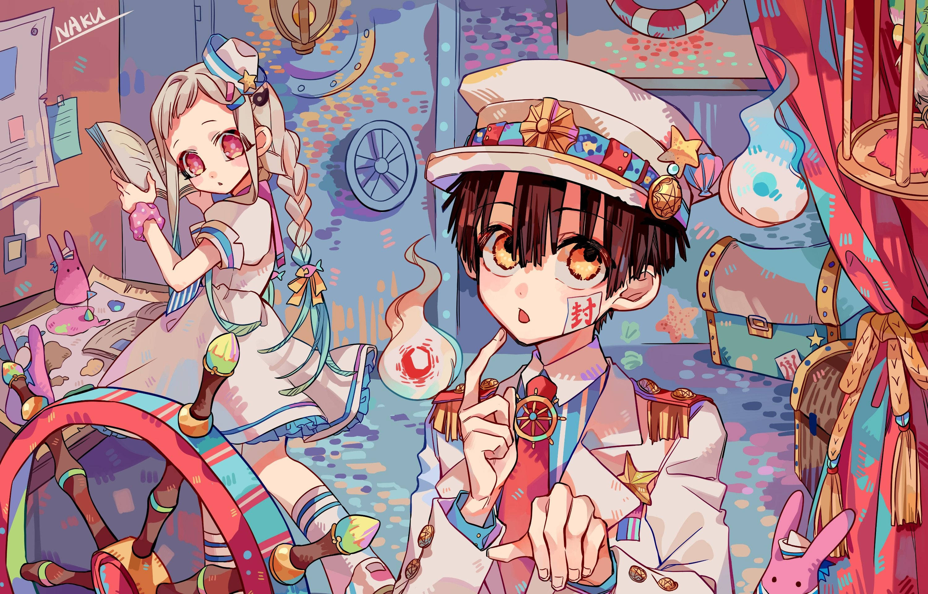 TBHK, anime characters, colorful ship cabin, 2K Desktop Wallpaper