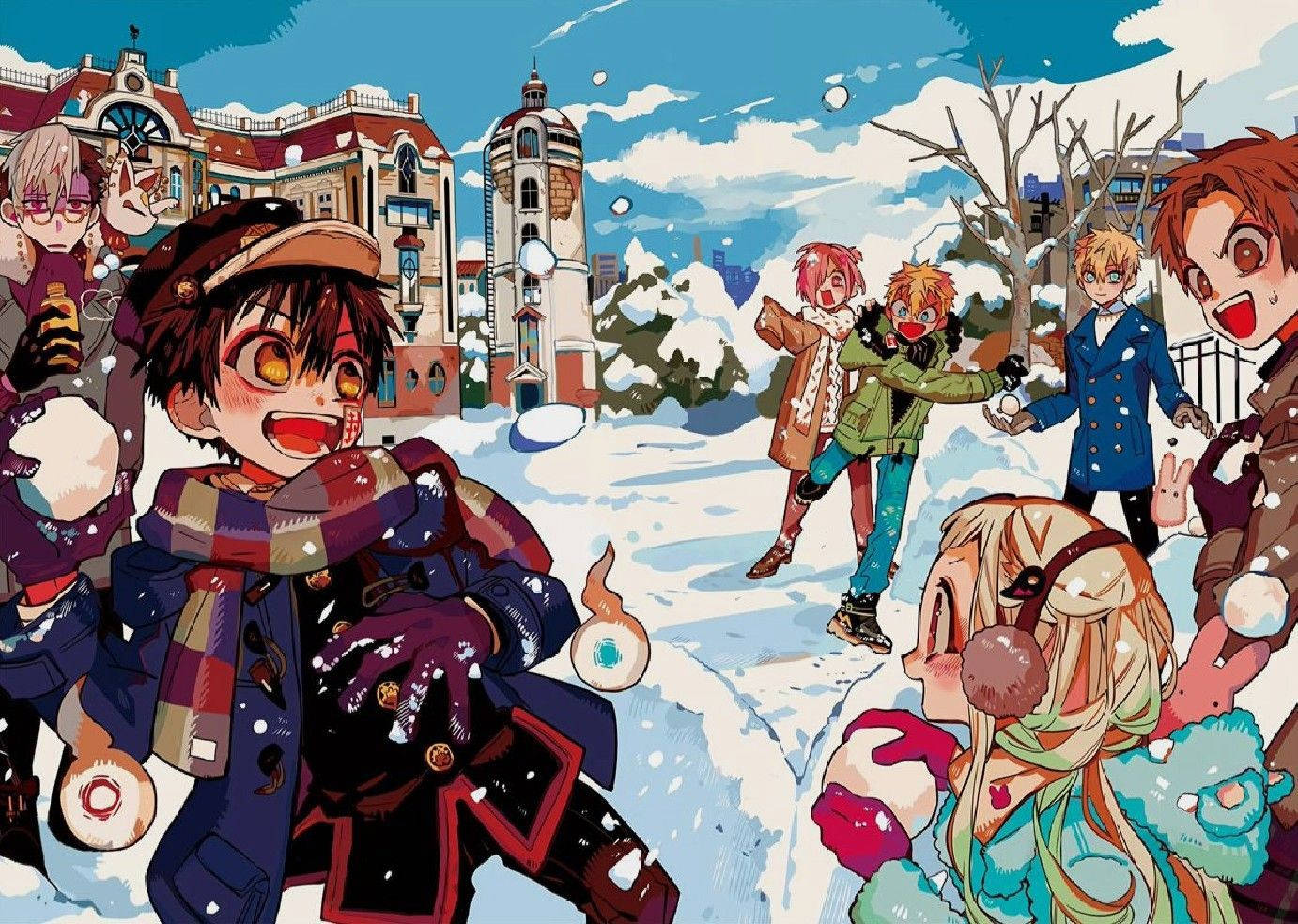Tbhk, snowball fights, snowy European town square, HD Desktop Wallpaper