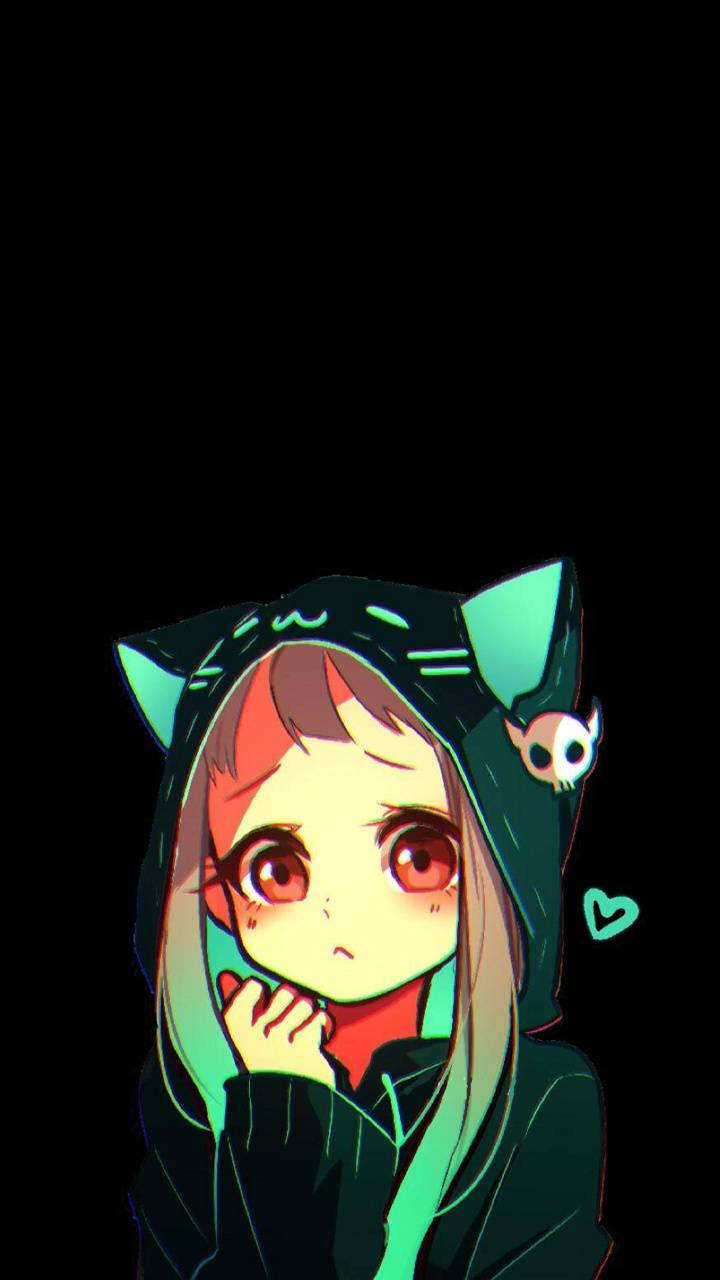 Tbhk, glowing green cat hoodie, anime girl, HD Phone Wallpaper