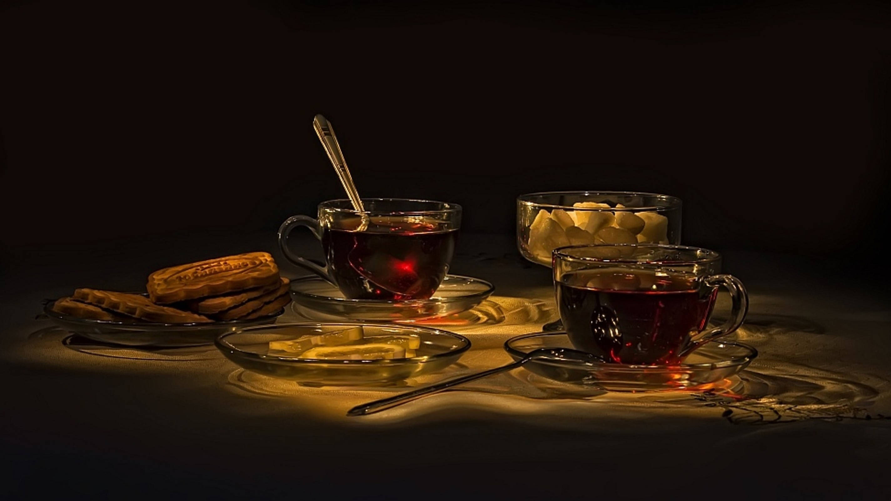 cups of tea, glass teacups, dark tea, 2K Desktop Wallpaper