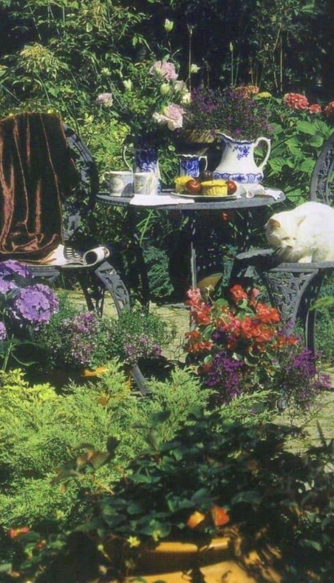 cottagecore, garden, tea party, Full HD Phone Wallpaper