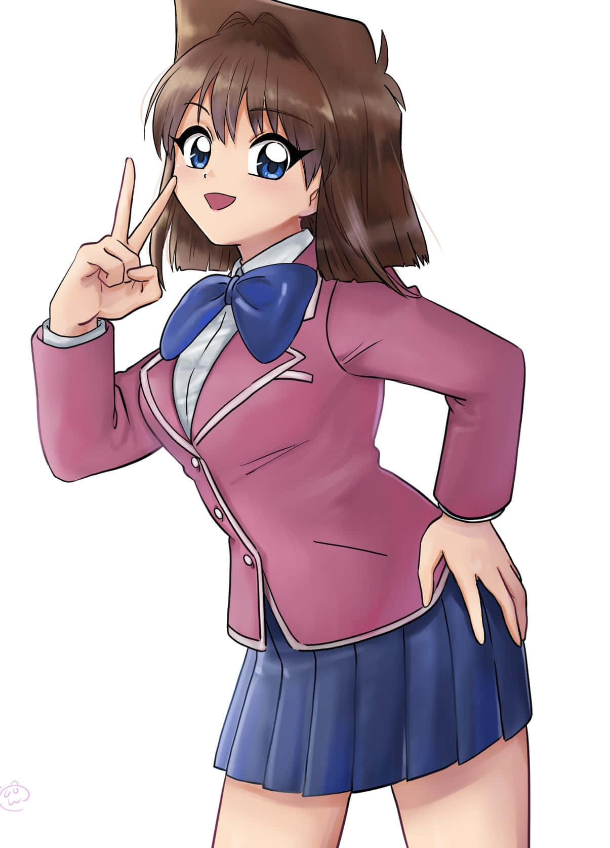 Tea Gardner, pink school uniform, blue bow, HD Phone Wallpaper