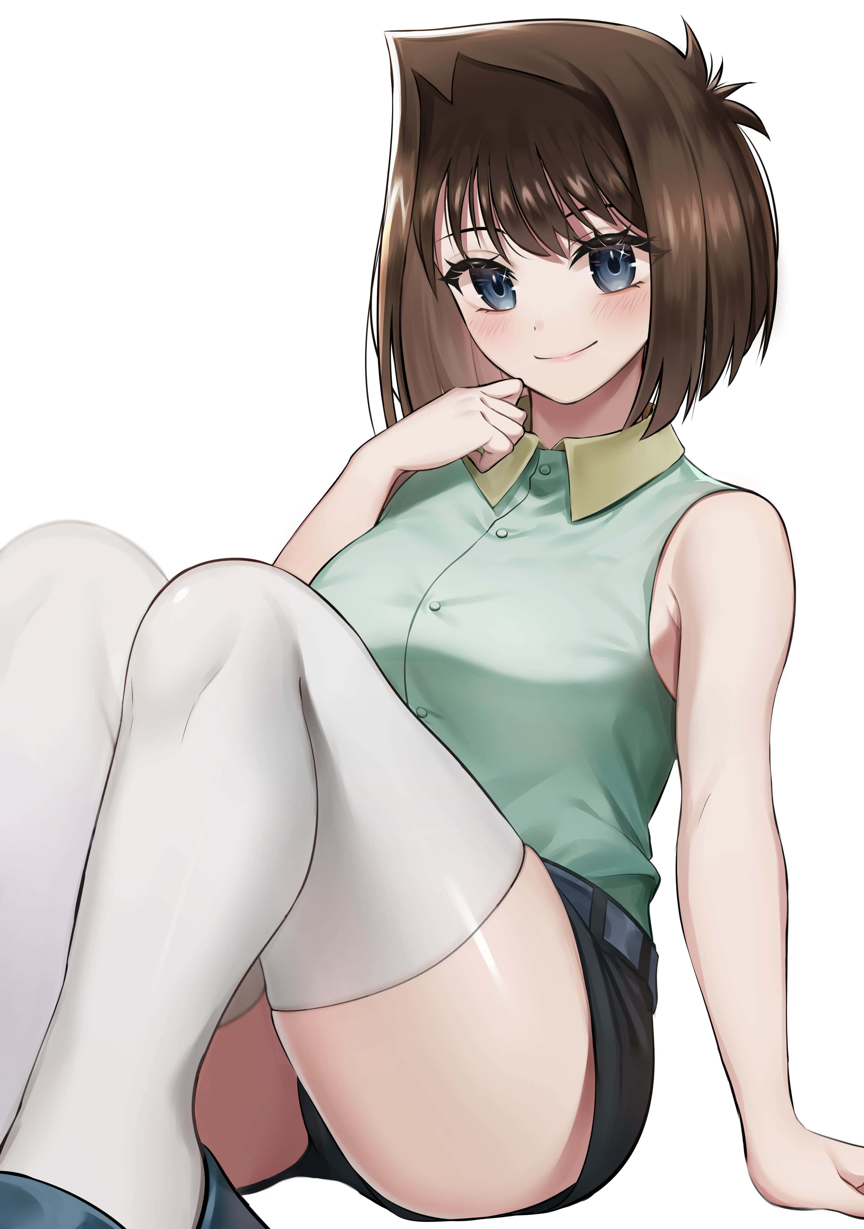 Tea Gardner, green top, white thigh-highs, 4K Phone Wallpaper