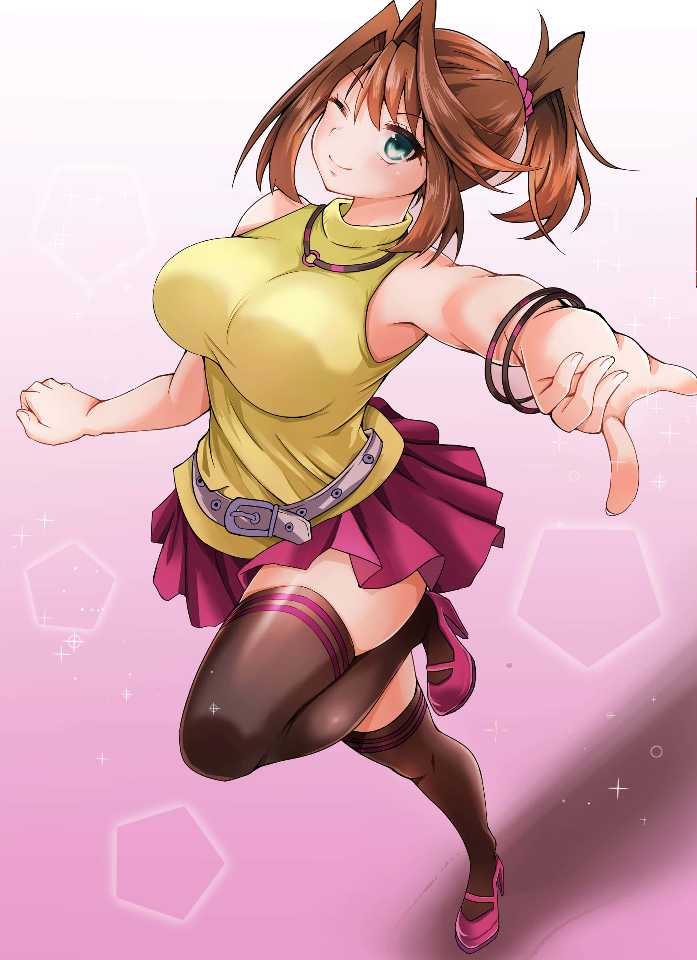 Tea Gardner, brown pigtails, green eyes, 2K Phone Wallpaper