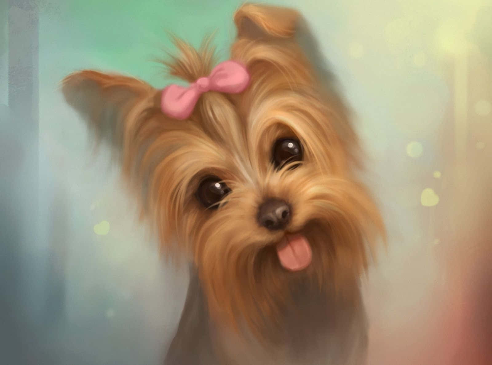 Teacup Yorkie, pink bow, small white pillow, HD Desktop Wallpaper