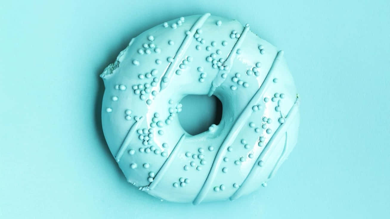 teal aesthetic laptop, light blue frosted donut, white sprinkles, HD Desktop Wallpaper
