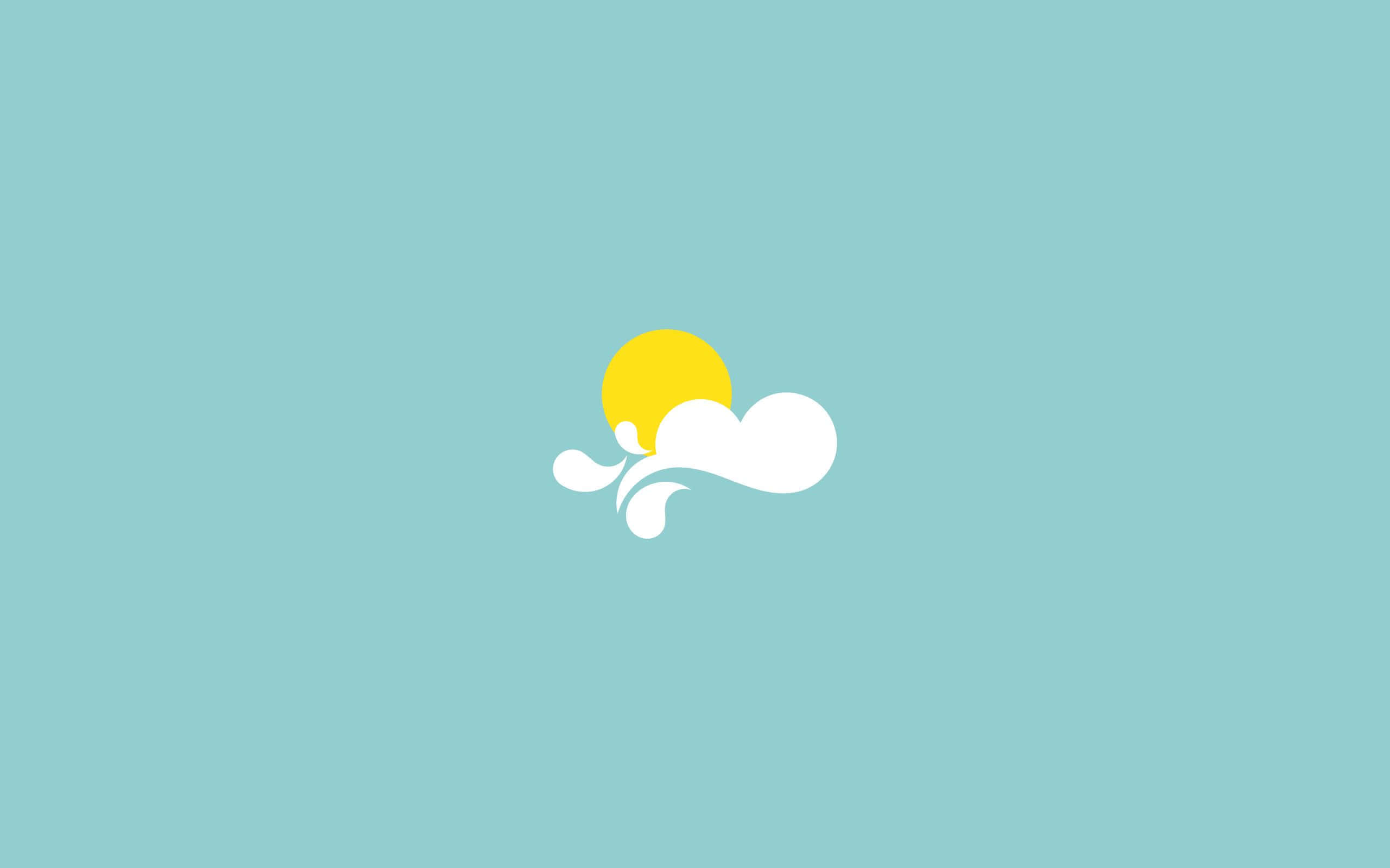 teal aesthetic laptop, yellow sun, white stylized cloud, 2K Desktop Wallpaper