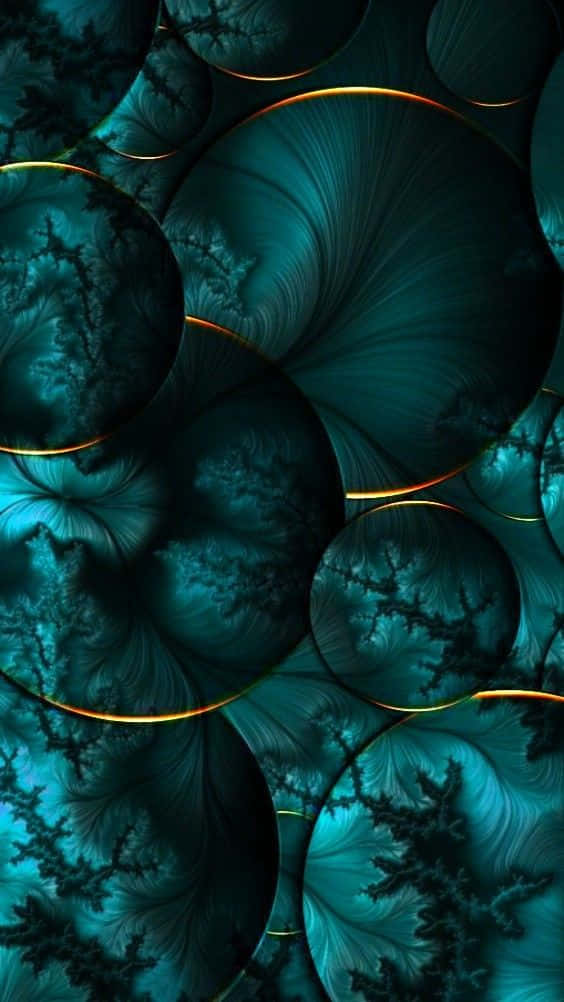 Teal Gold Fractal Art, teal bubbles, golden rims, SD Phone Wallpaper