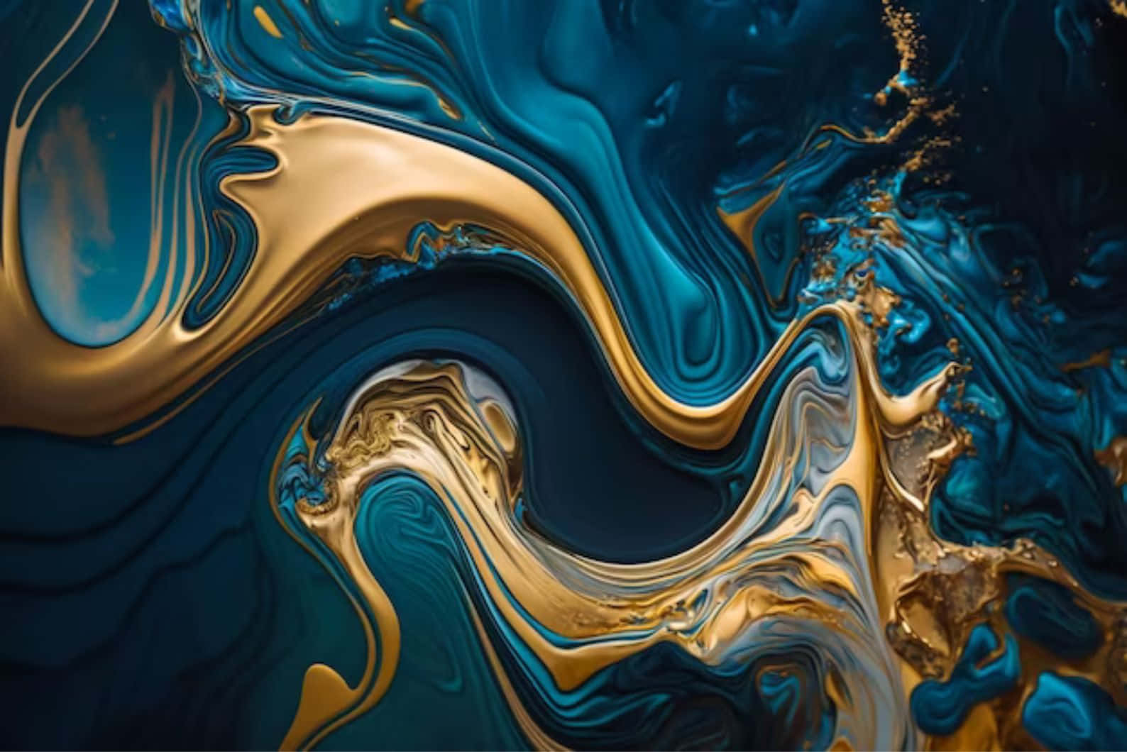 Teal Gold Marble Abstract, deep blue, shimmering gold, HD Desktop Wallpaper