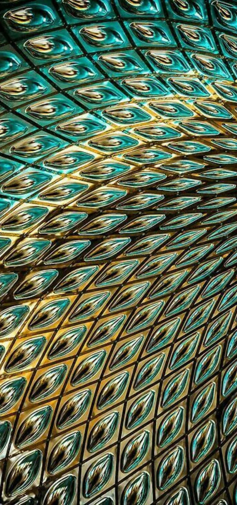 teal and gold geometric pattern, glossy reflective surfaces, facade, HD Phone Wallpaper