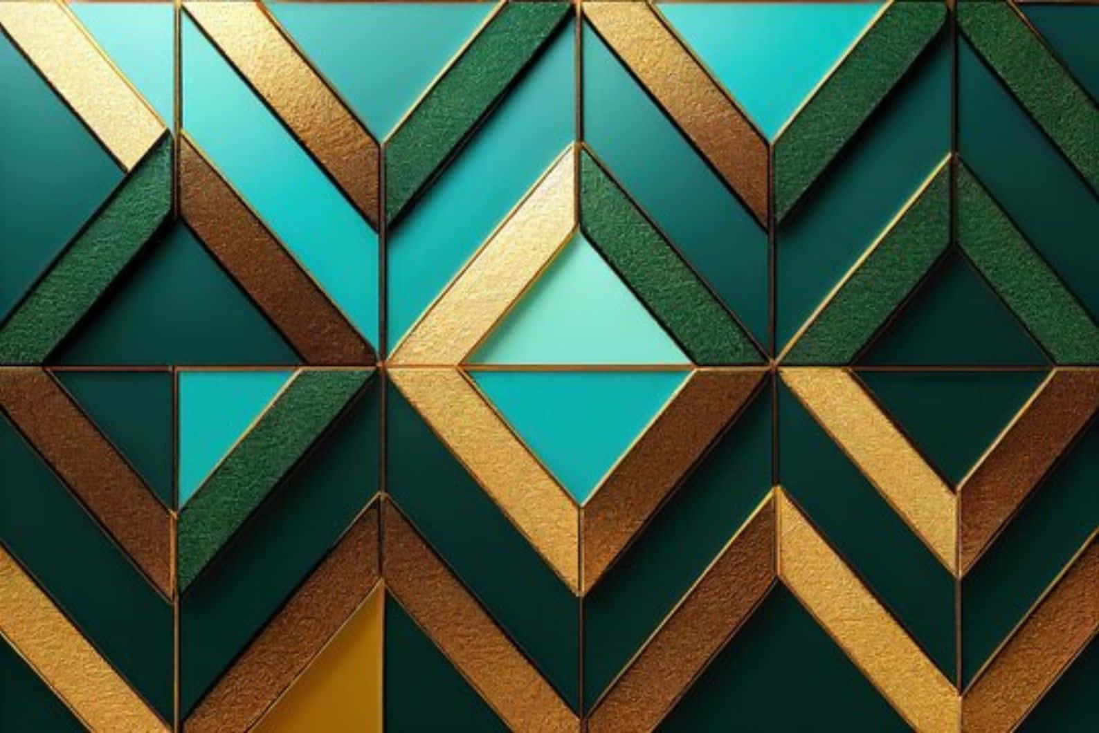 Teal And Gold, geometric pattern, interlocking teal and gold triangles, HD Desktop Wallpaper