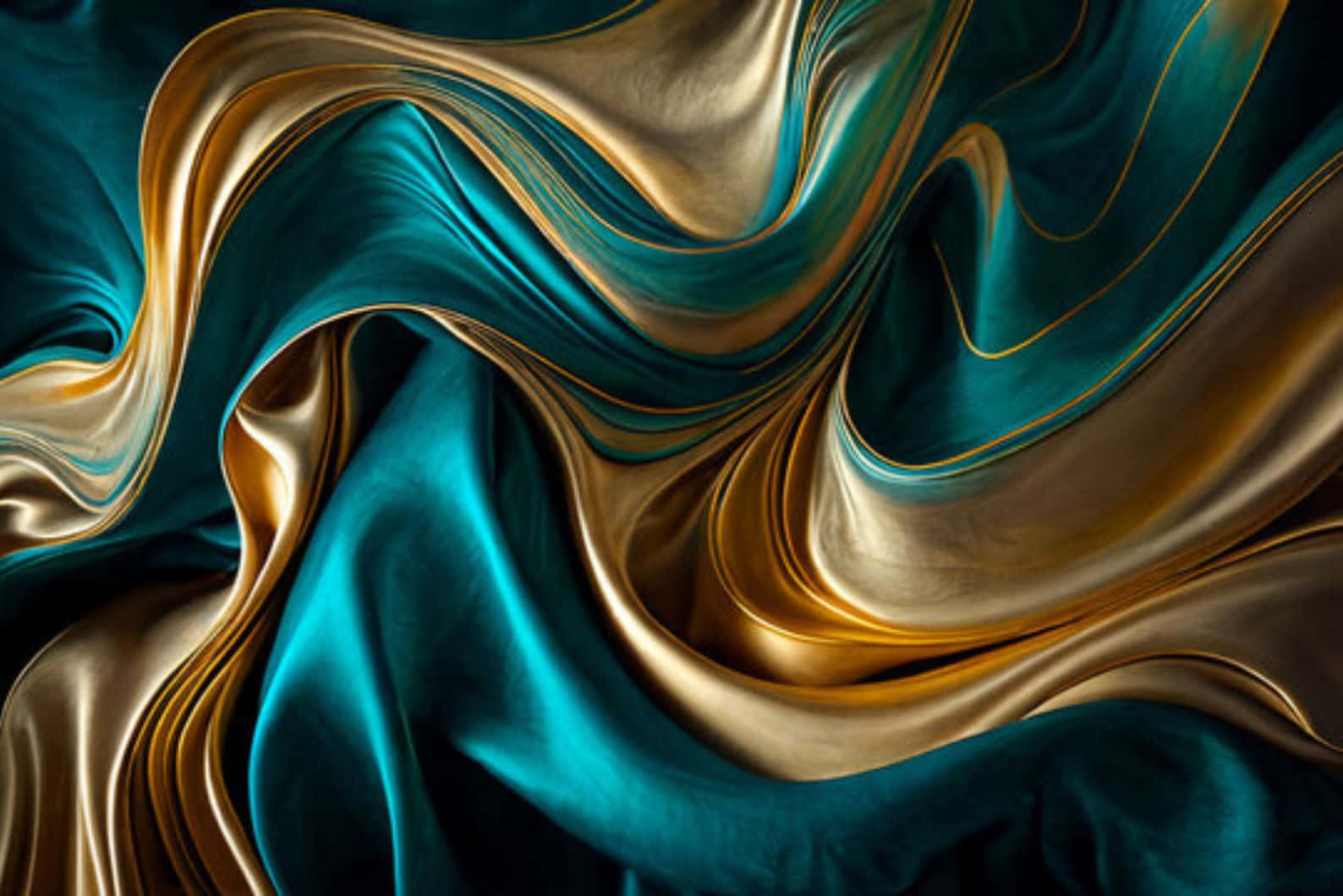 Teal And Gold, satin waves, liquid silk, HD Desktop Wallpaper