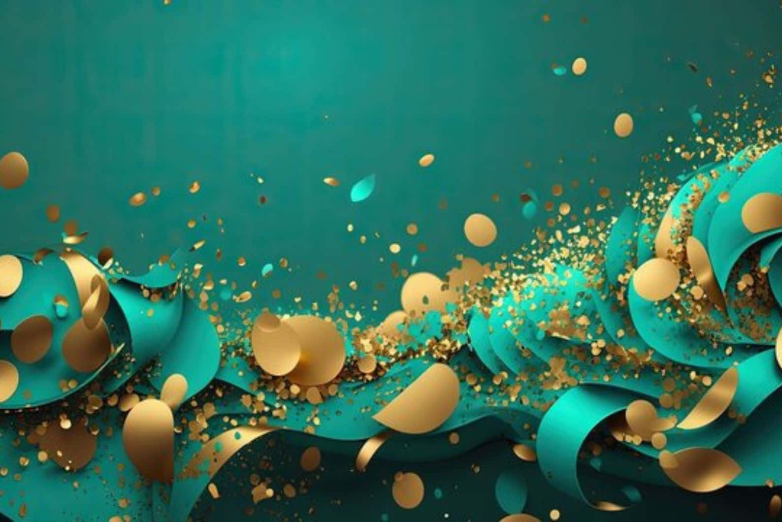 Teal And Gold, abstract waves, glittering particles, HD Desktop Wallpaper