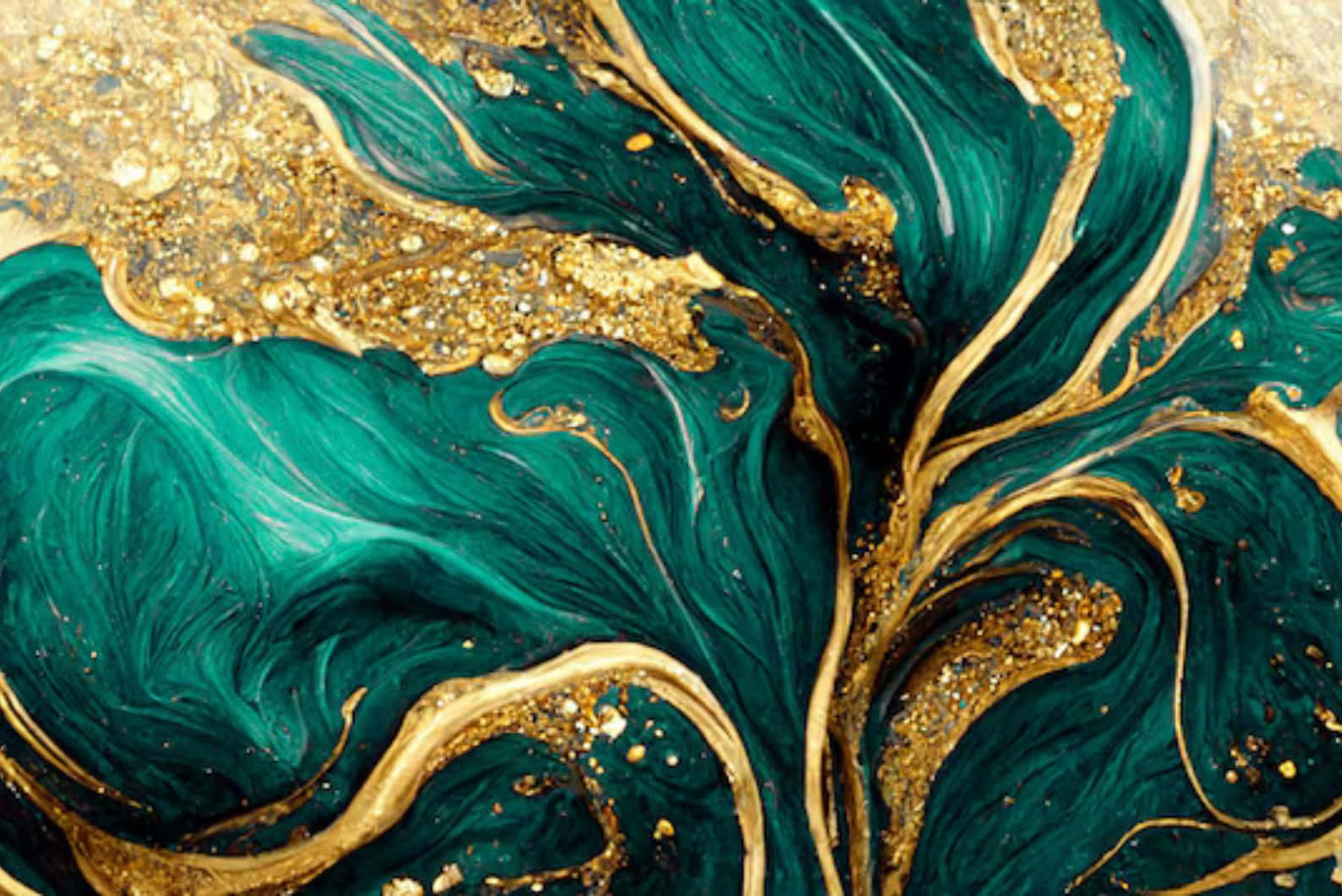 teal, gold, marble texture, HD Desktop Wallpaper