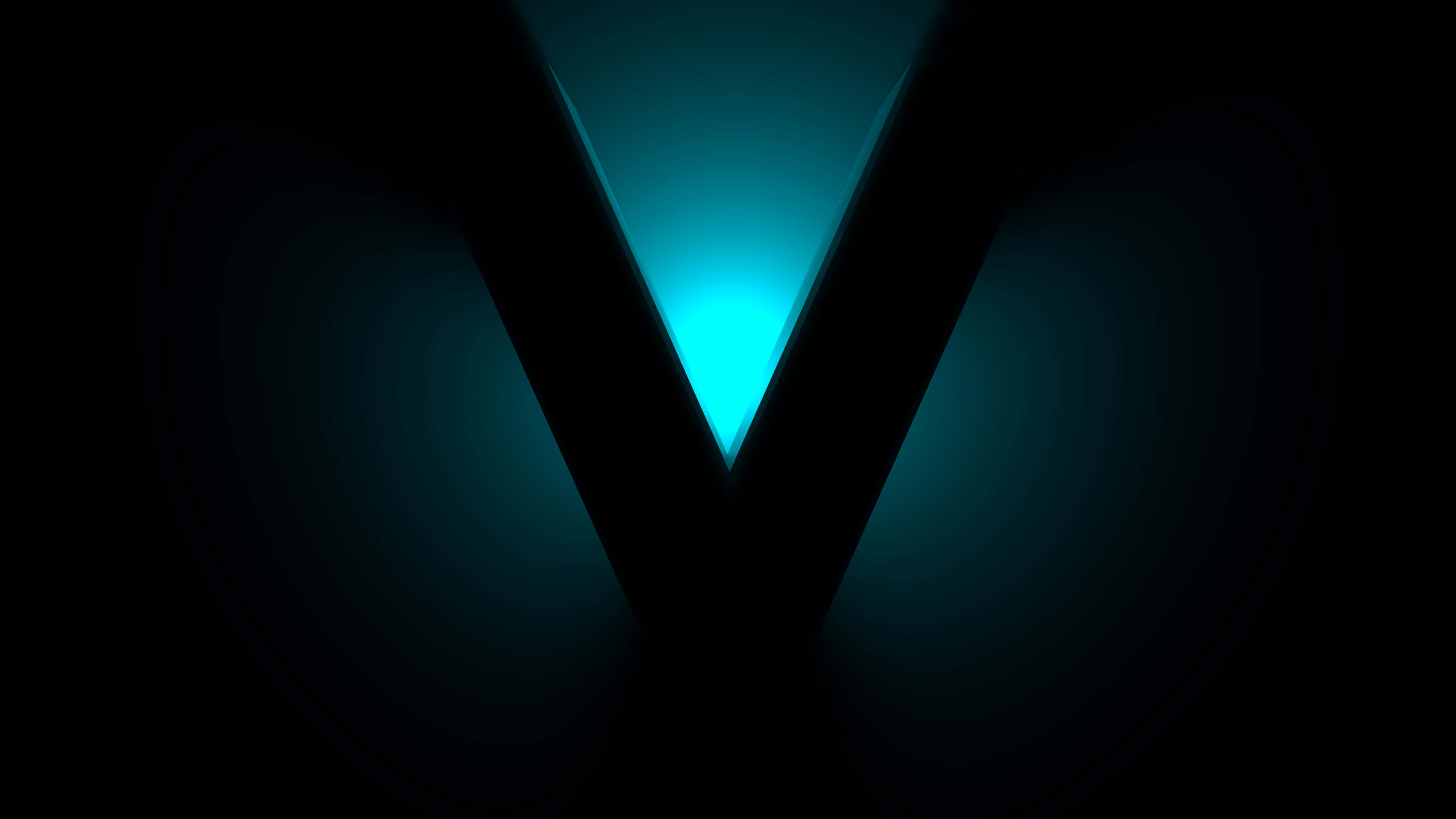 cyan V shape, glowing, dark background, 2K Desktop Wallpaper
