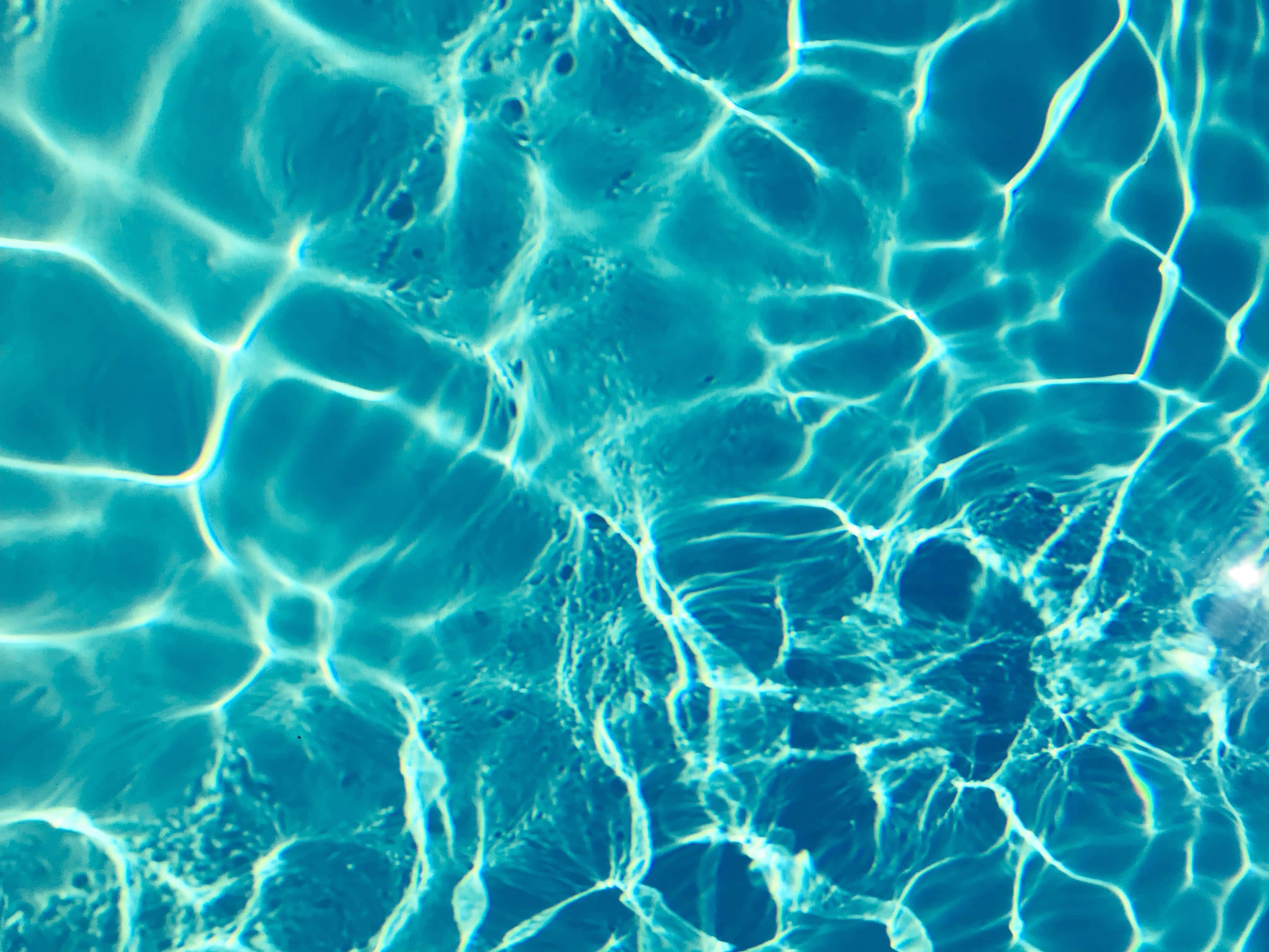 teal blue, turquoise pool water, glowing geometric patterns, 4K Desktop Wallpaper