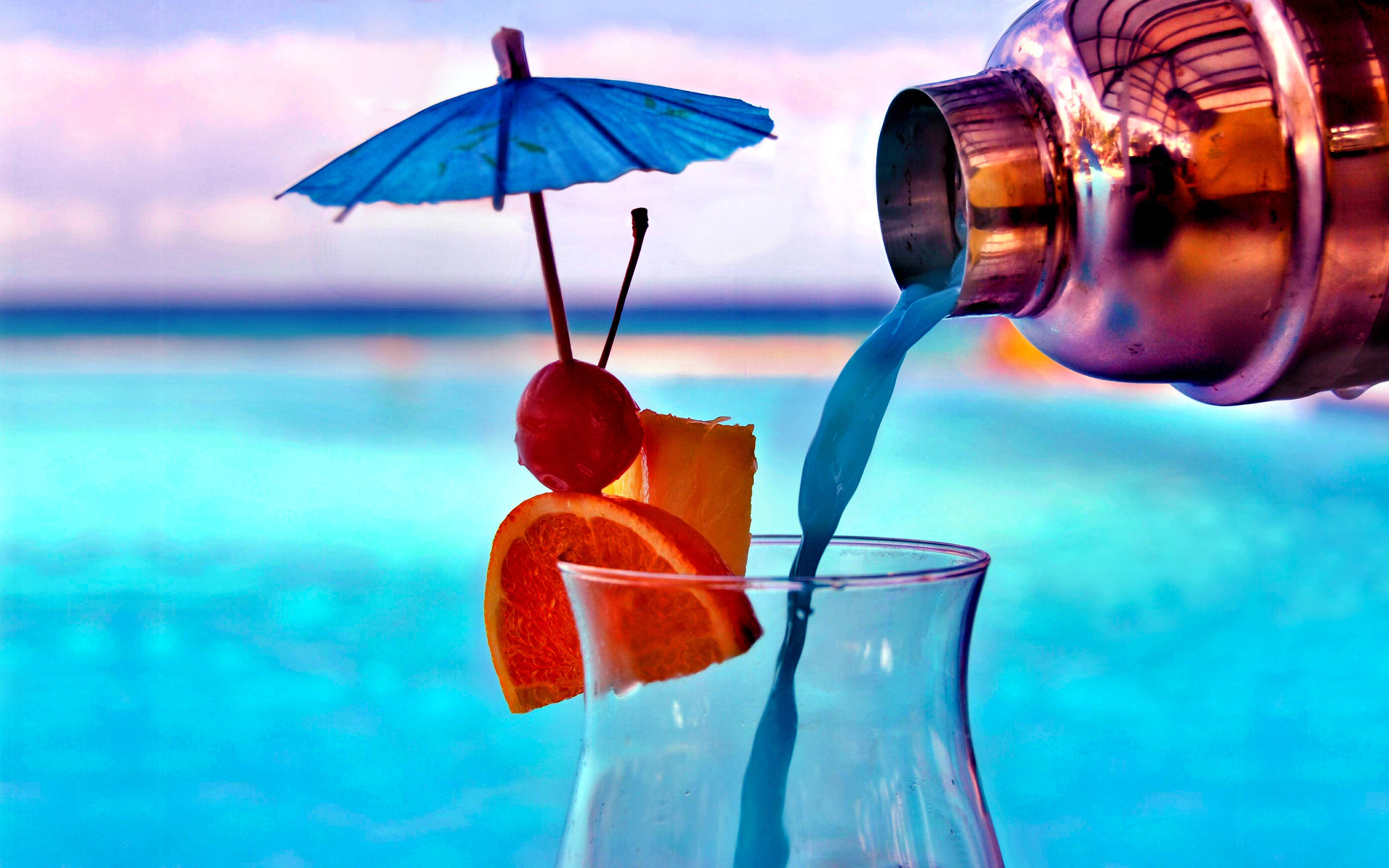 copper shaker, glass, orange slice, 4K Desktop Wallpaper
