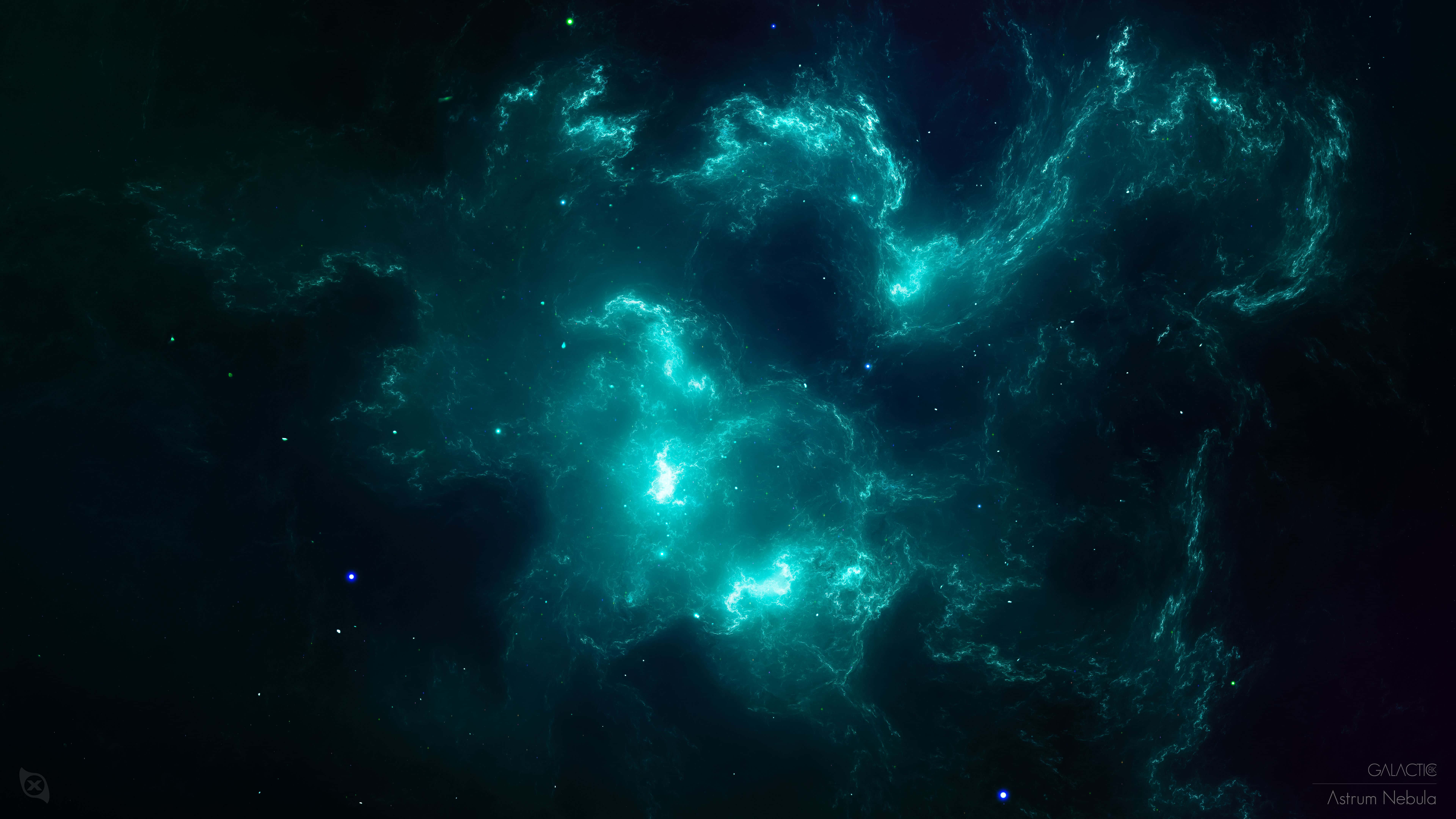 turquoise nebula, dark cosmic backdrop, distant stars, 8K Desktop Wallpaper