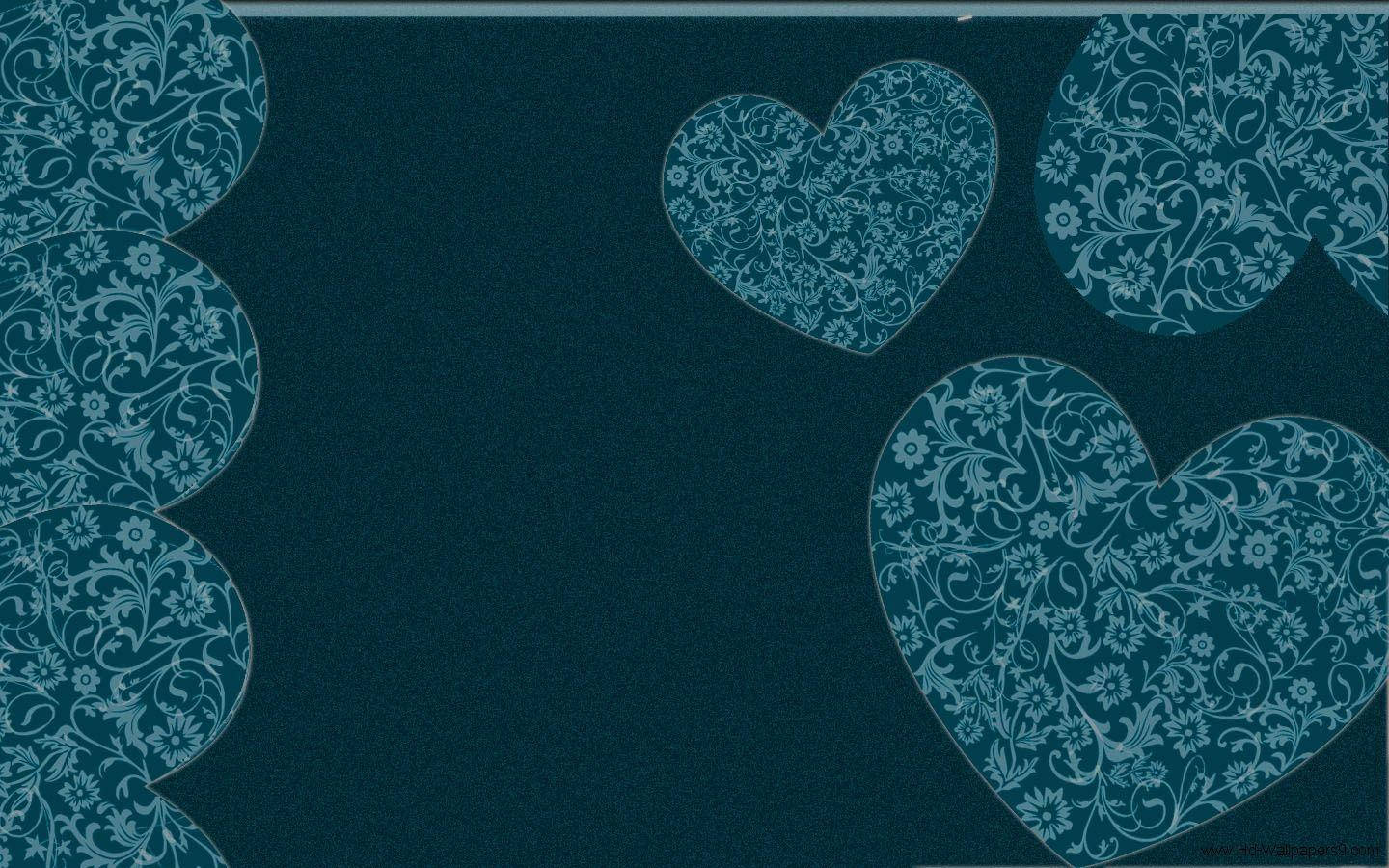 teal floral hearts, dark teal background, lighter teal, HD Desktop Wallpaper