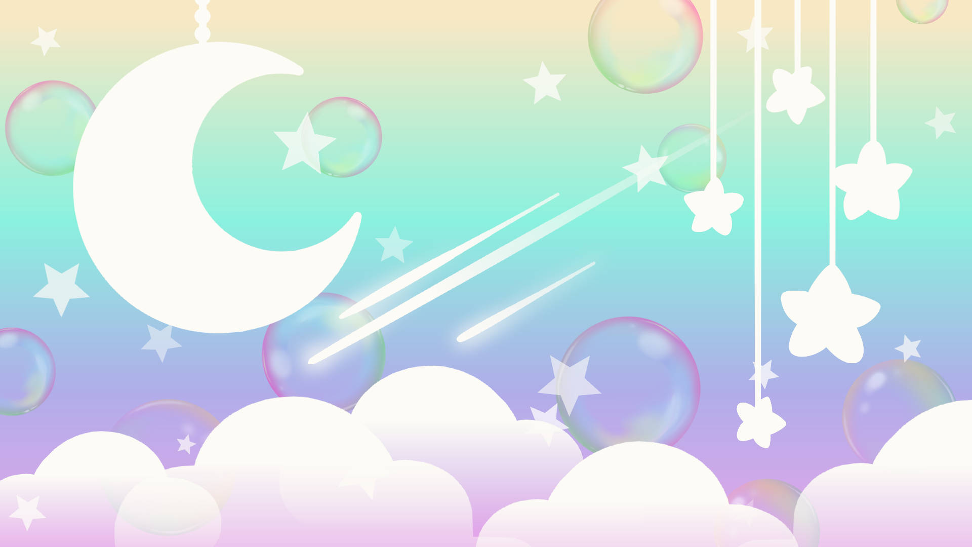 pastel teal, wooden geometric shapes, crescent moon, Full HD Desktop Wallpaper