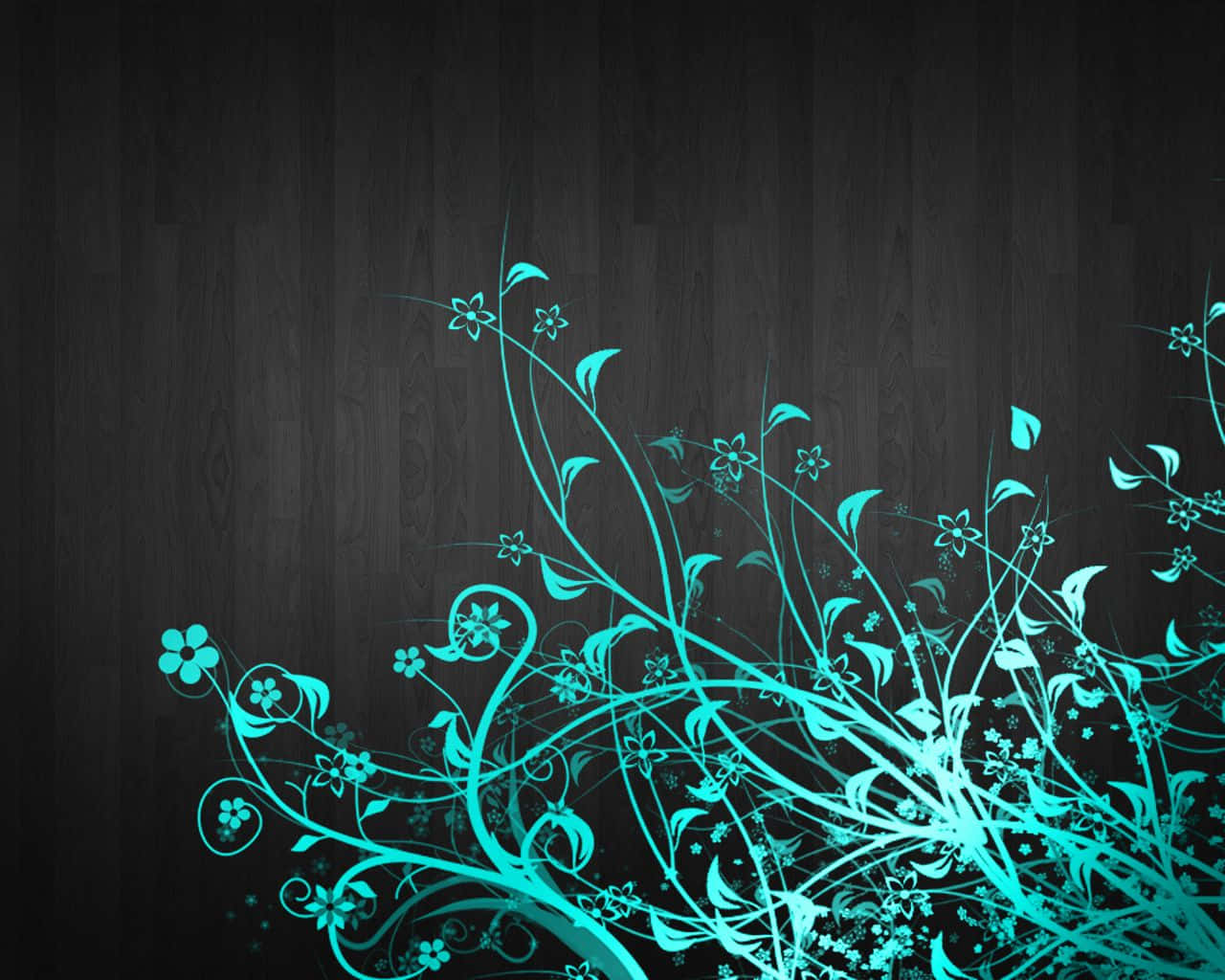 Teal Flower, turquoise floral vines, dark wooden background, HD Desktop Wallpaper