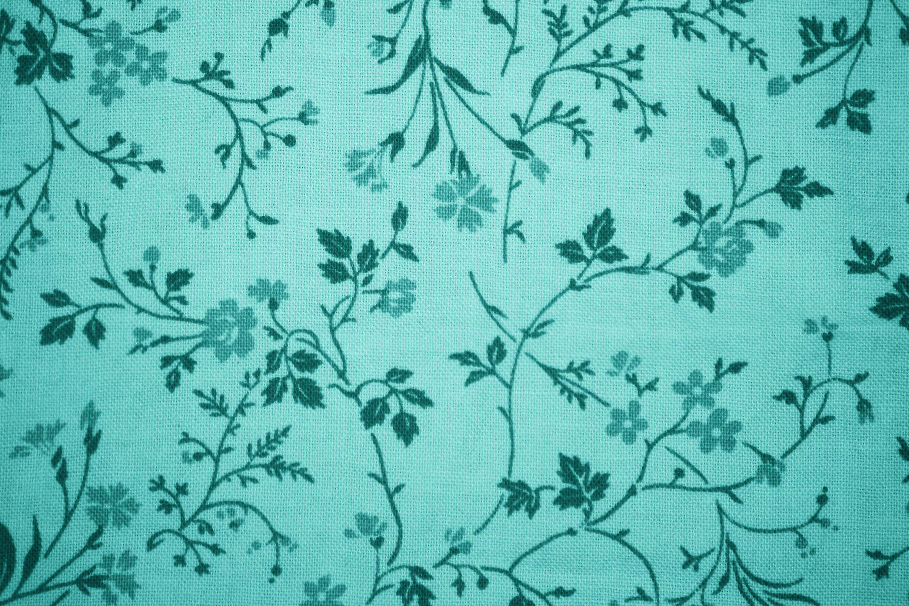 Teal Flower, teal fabric, dark green floral vines, 2K Desktop Wallpaper
