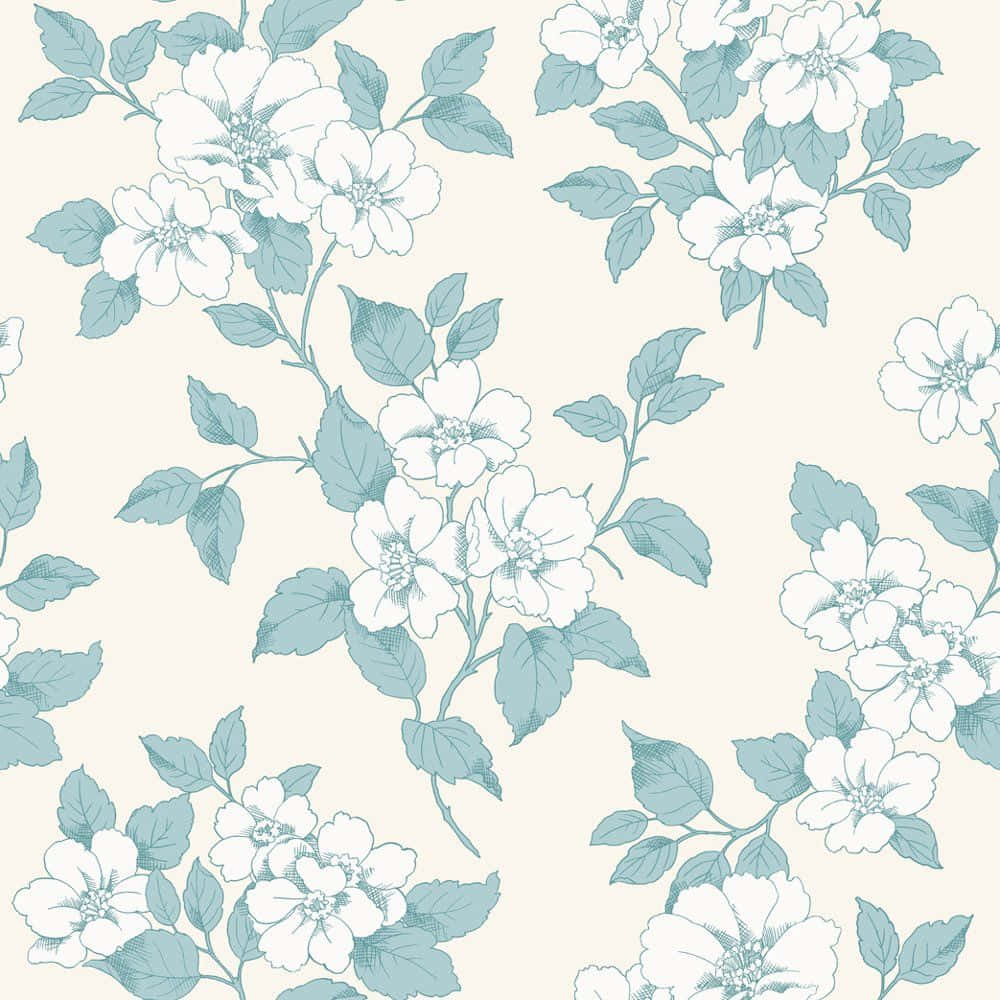 teal flower, white blossoms, teal leaves, SD Desktop Wallpaper