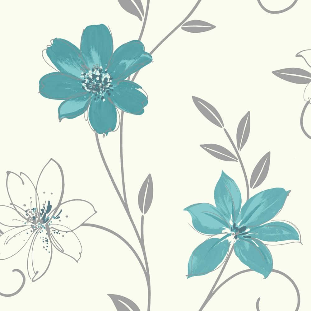 Teal Flower, teal blue flowers, gray vines, SD Desktop Wallpaper