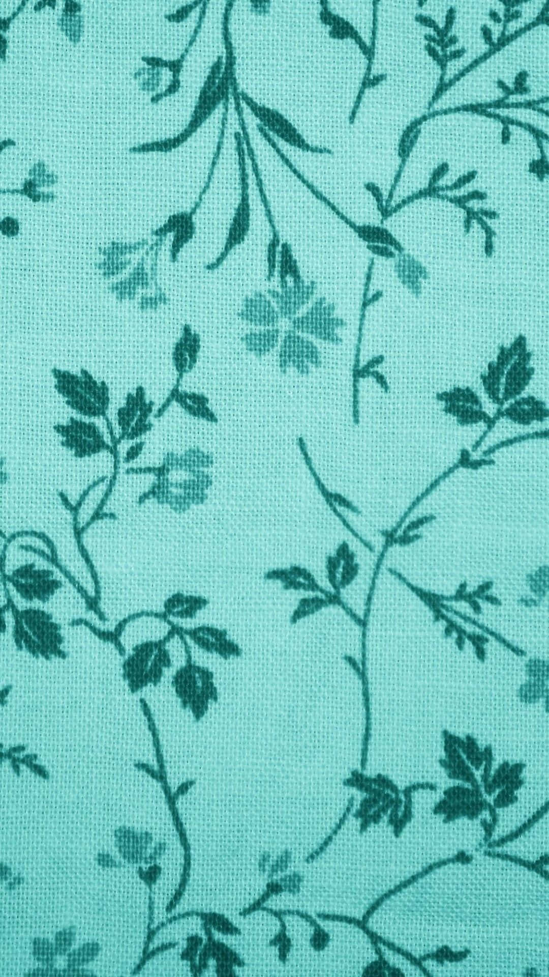 teal flower, teal fabric, dark green floral vines, Full HD Phone Wallpaper