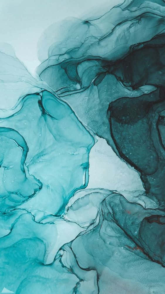 Teal Marble, fluid teal, white ink, SD Phone Wallpaper