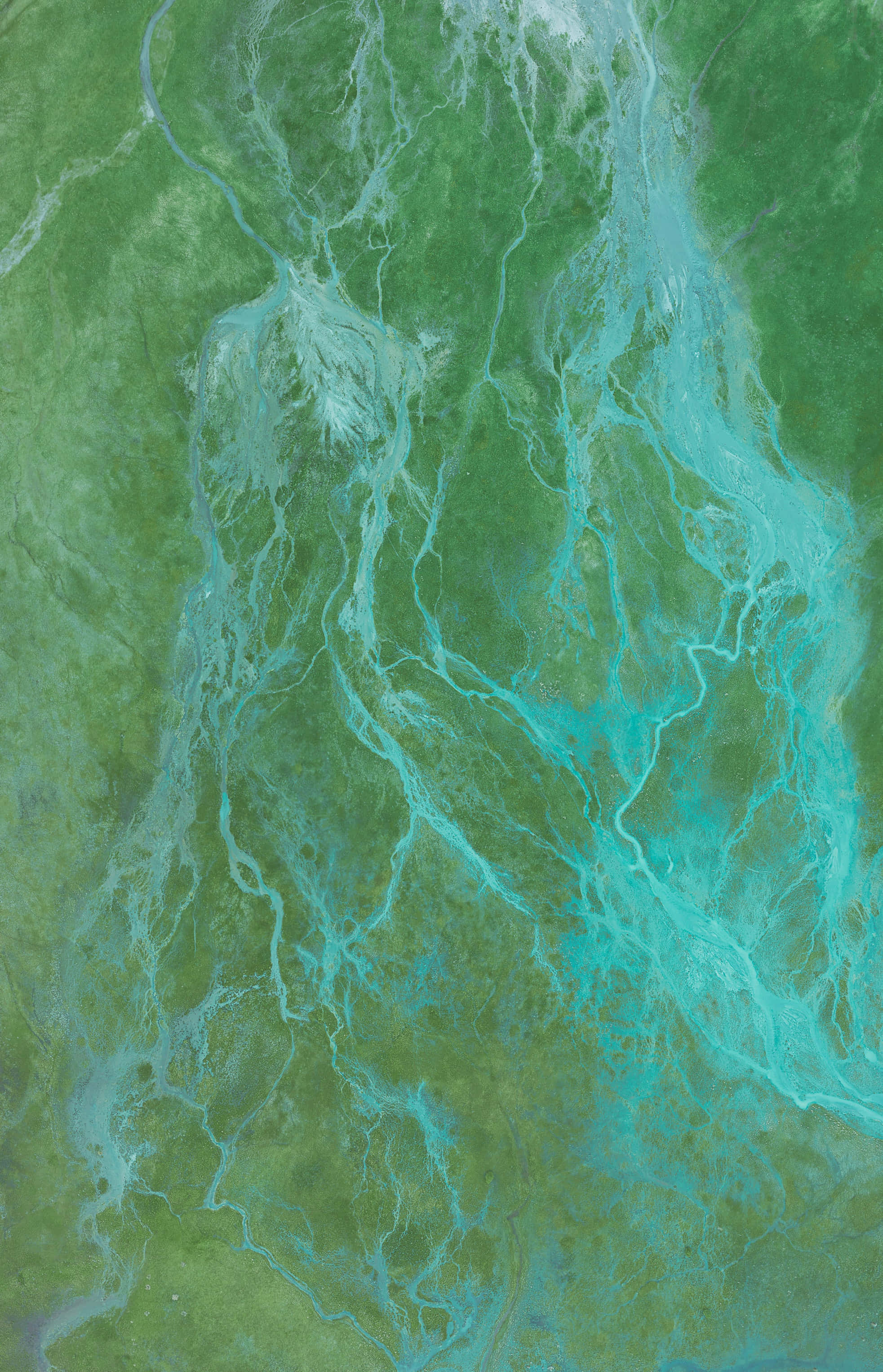 Teal Marble, turquoise river networks, lush green terrain, 2K Phone Wallpaper