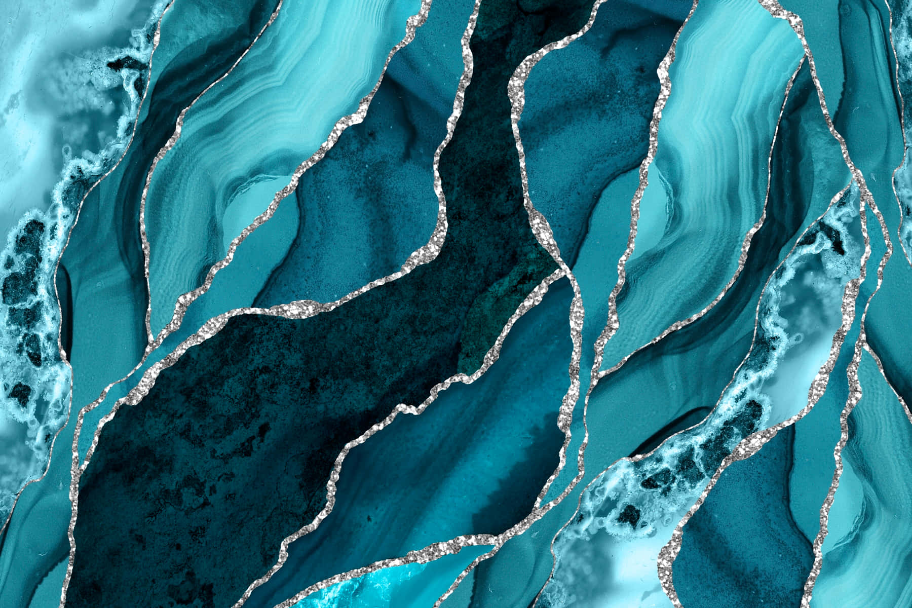 Teal Marble, vibrant teal, silver, HD Desktop Wallpaper