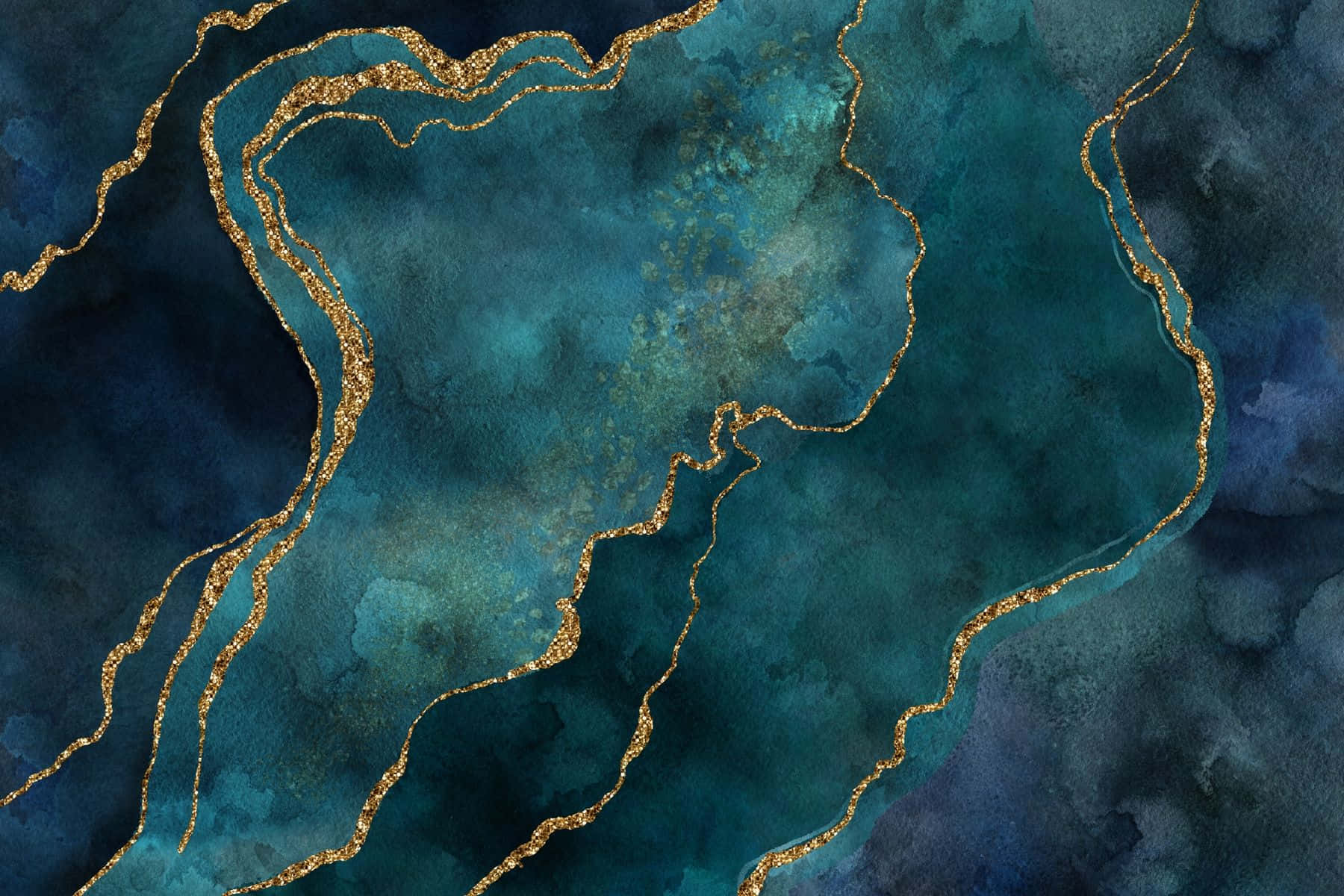 Teal Gold Marble Texture, golden glitter rivers, deep teal, HD Desktop Wallpaper