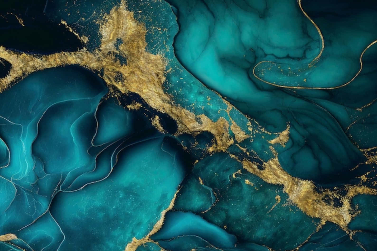 teal gold marble, vibrant teal, gold abstract swirls, HD Desktop Wallpaper